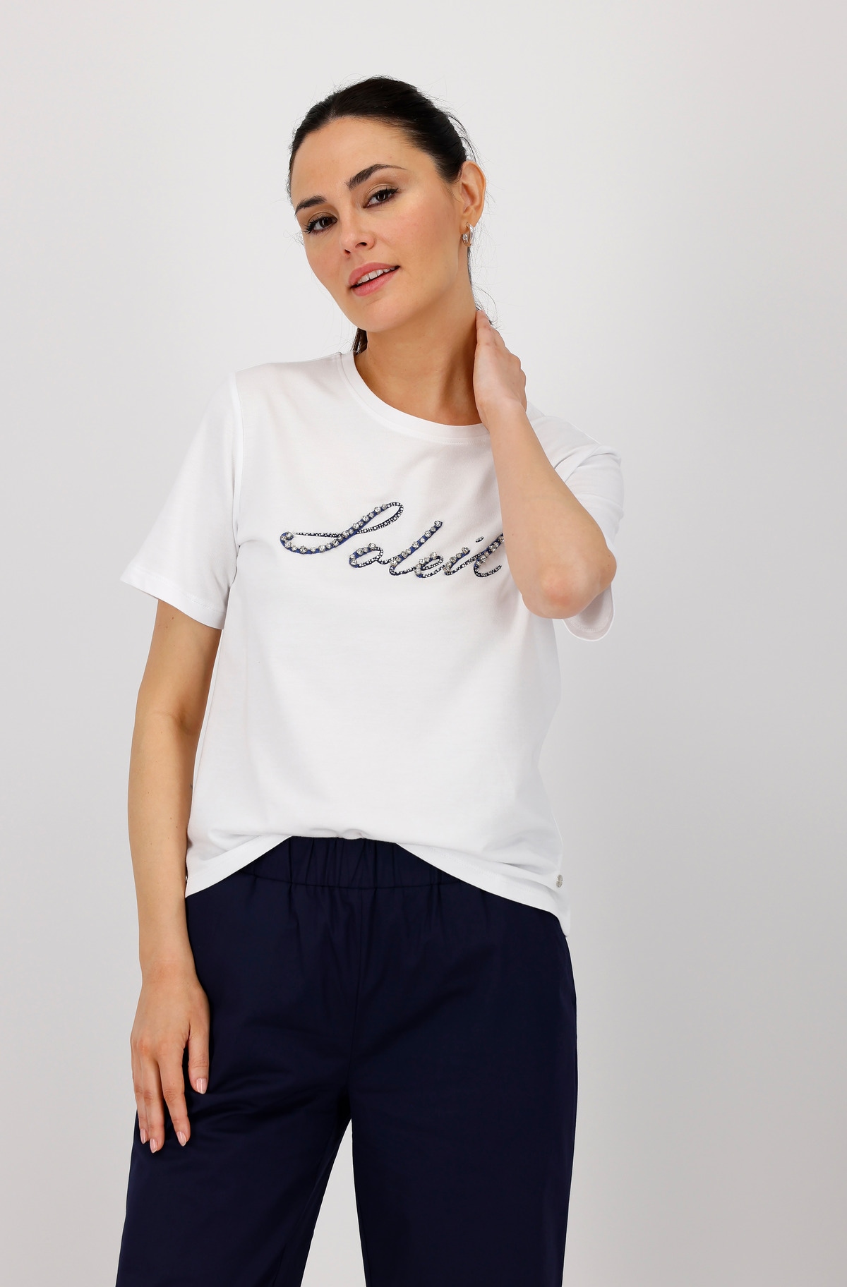 Monari Rundhalsshirt mit Glitzersteinchen