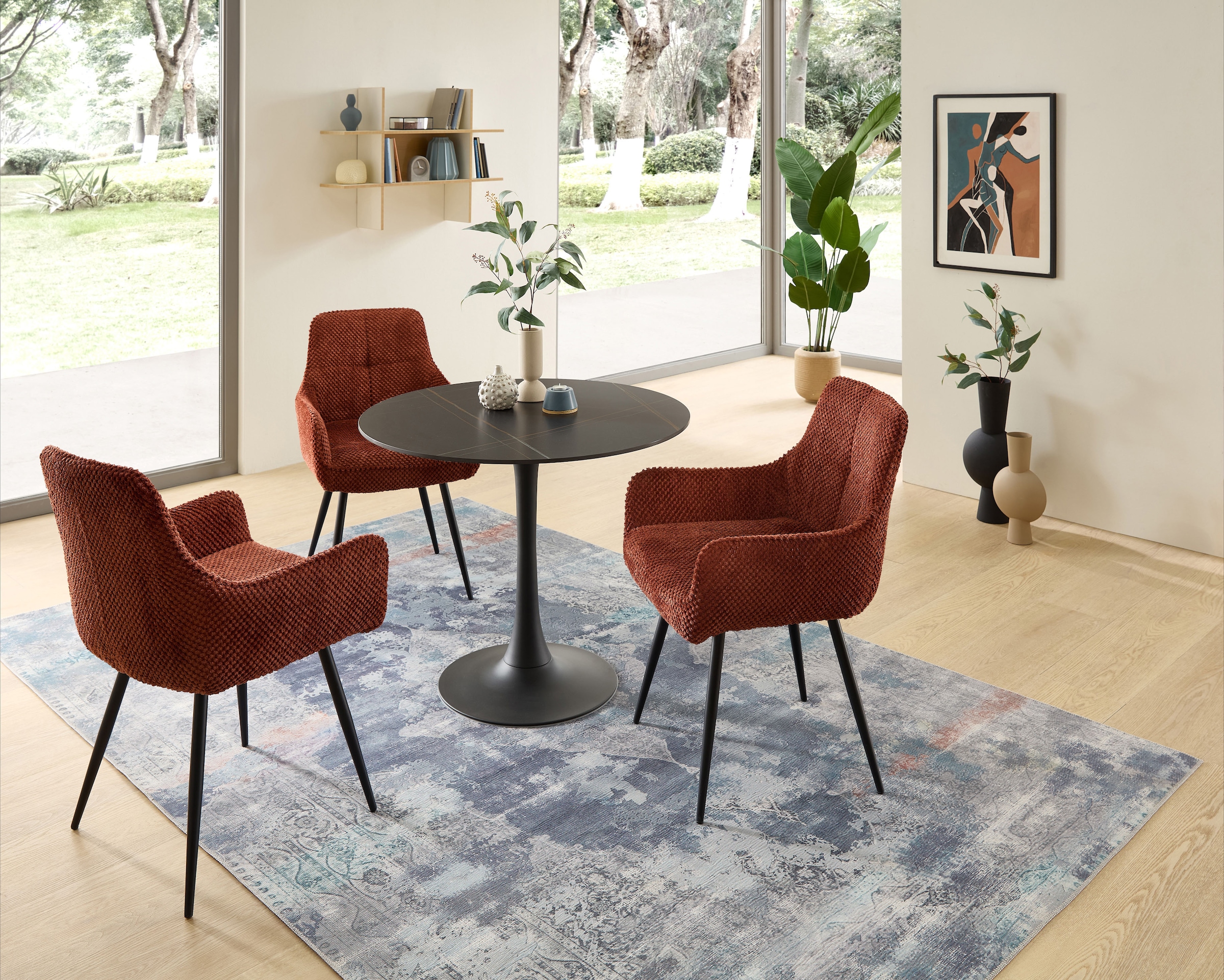 Stolkom Esstisch »Josh Esszimmertisch rund Keramik, marmoriert, BxH 90x75 cm«, Keramikoberfläche marmoriert, Wahlweise in weiss, grau oder schwarz