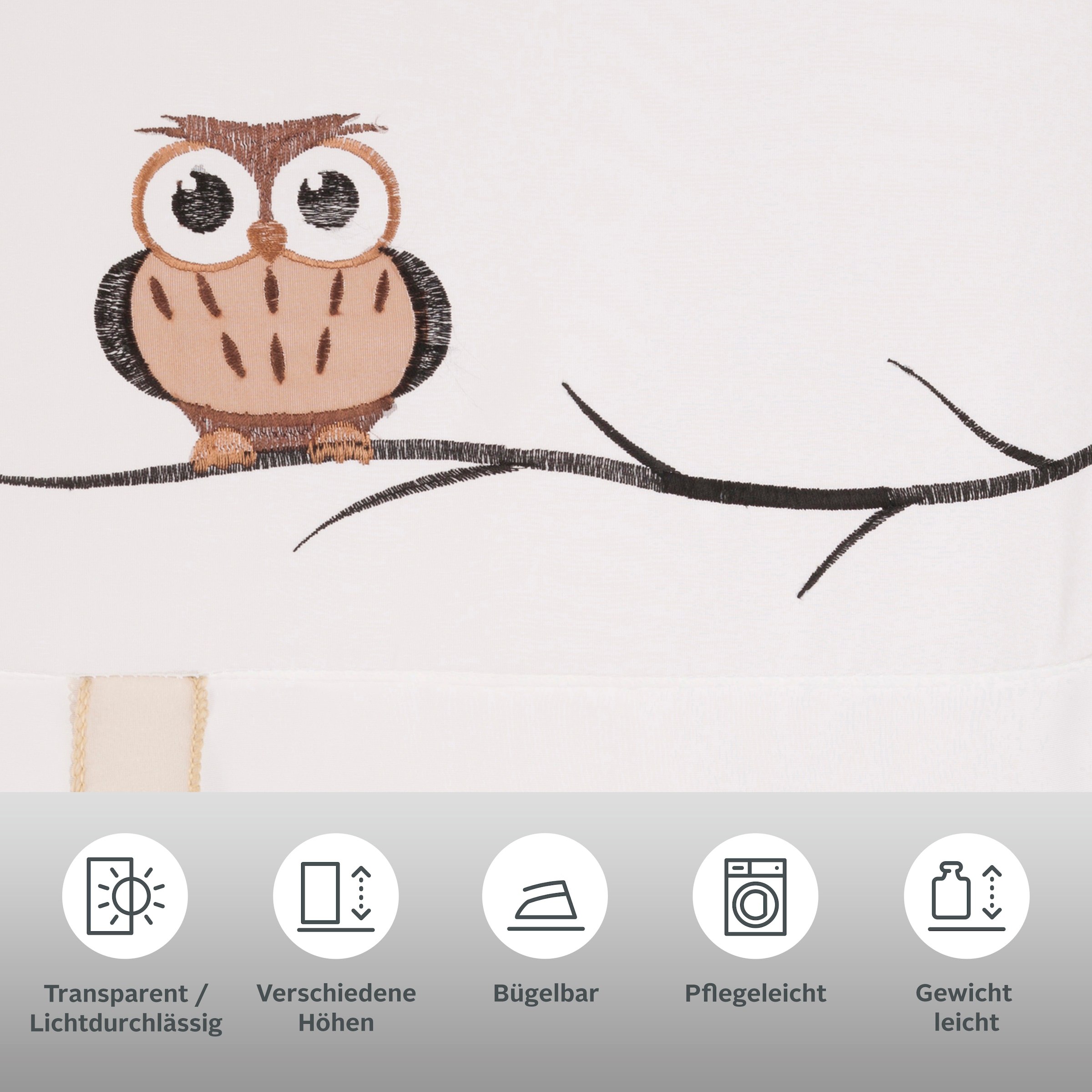 my home Bindegardine »Java«, (1 St.), Fertiggardine, transparent, mit bestickten Eulen