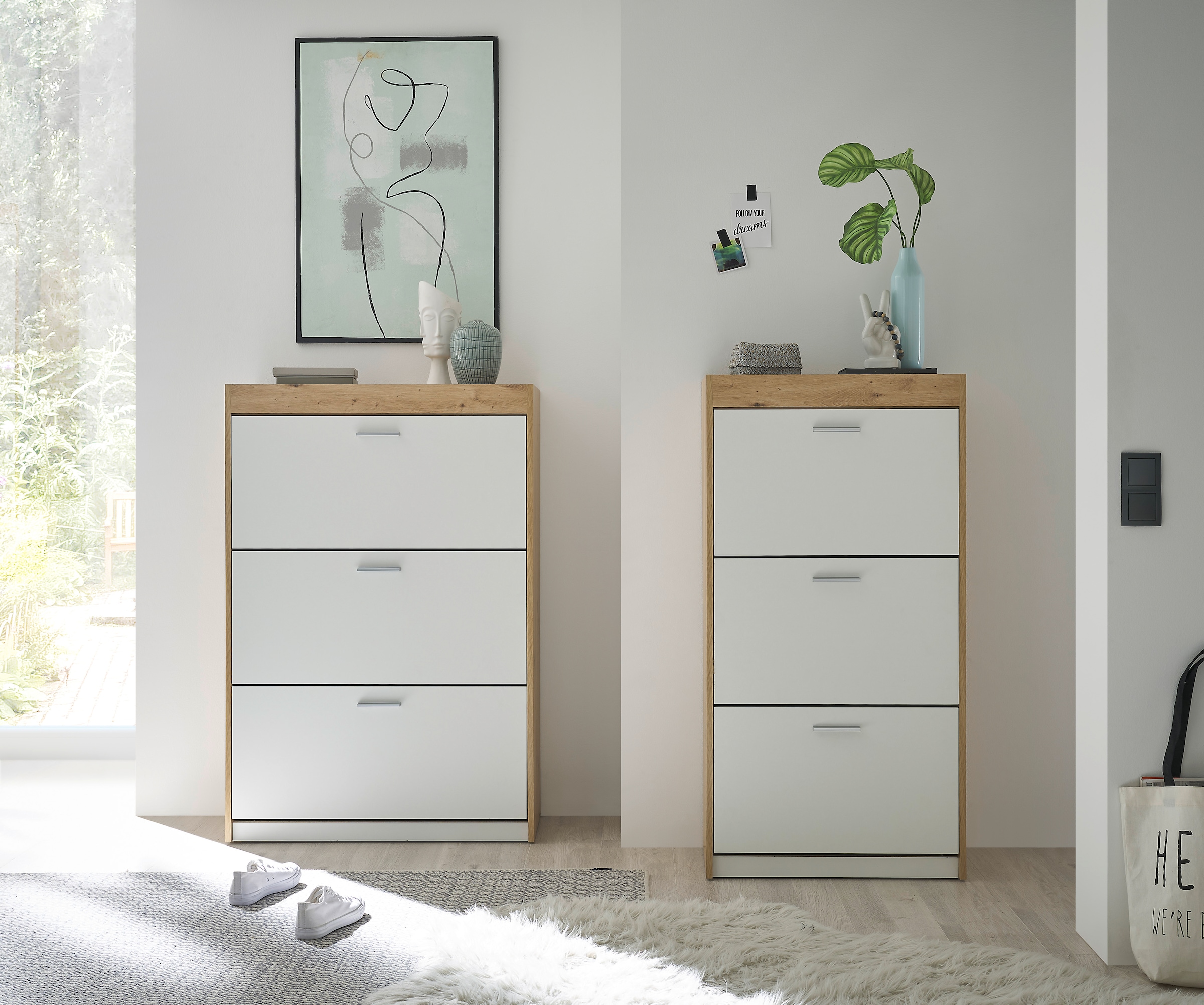 HBZ Schuhschrank »Paris weiss matt, BxHxT 84x126x38 cm«, (1 St.), Schuhkipper mit 3 Klappen, Platz für ca. 18-24 Paar Schuhe