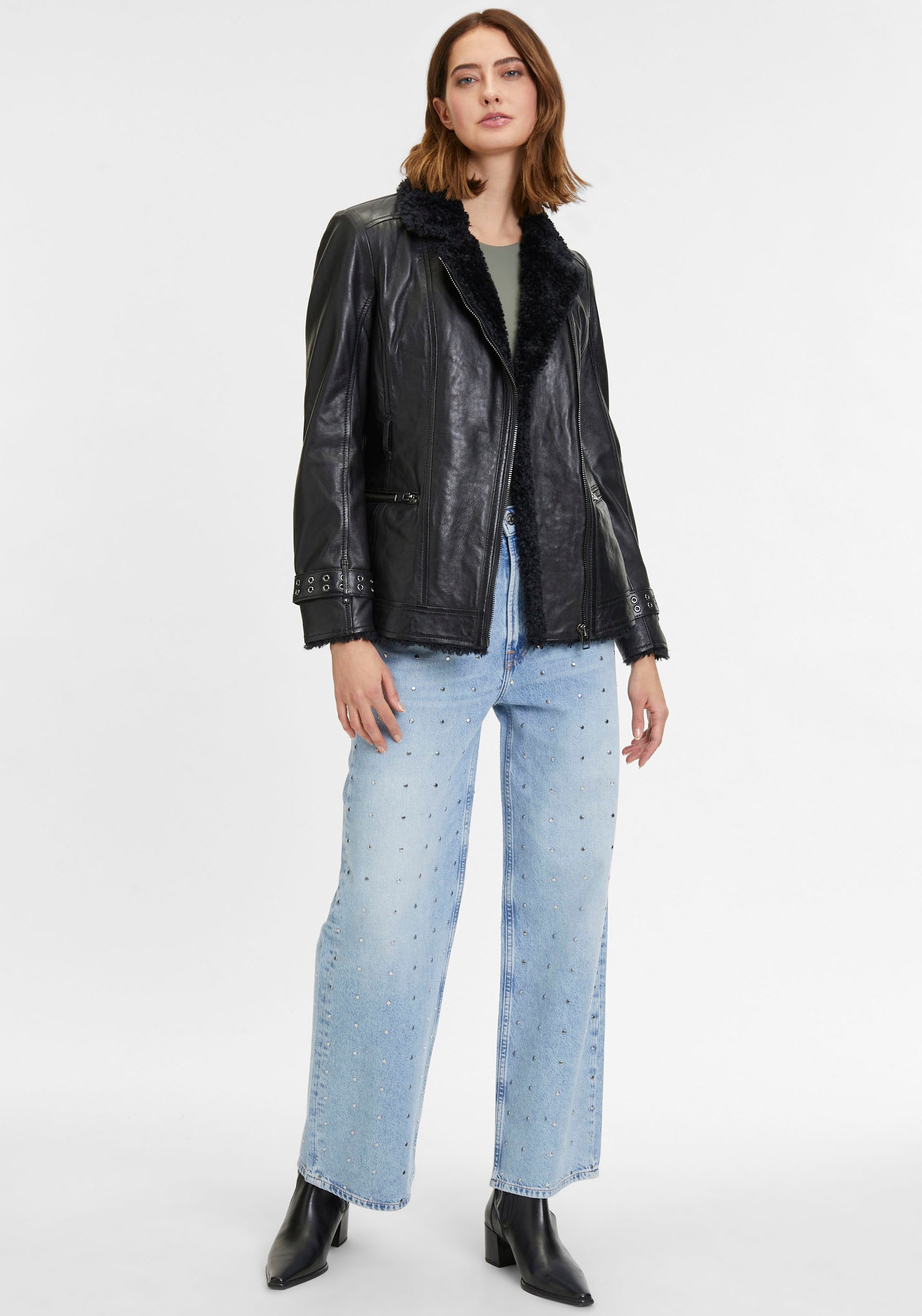 Mauritius Lederjacke »G2WDeba SF«, mit Fellimitat, Gürtel, asymetrischer Reissverschluss