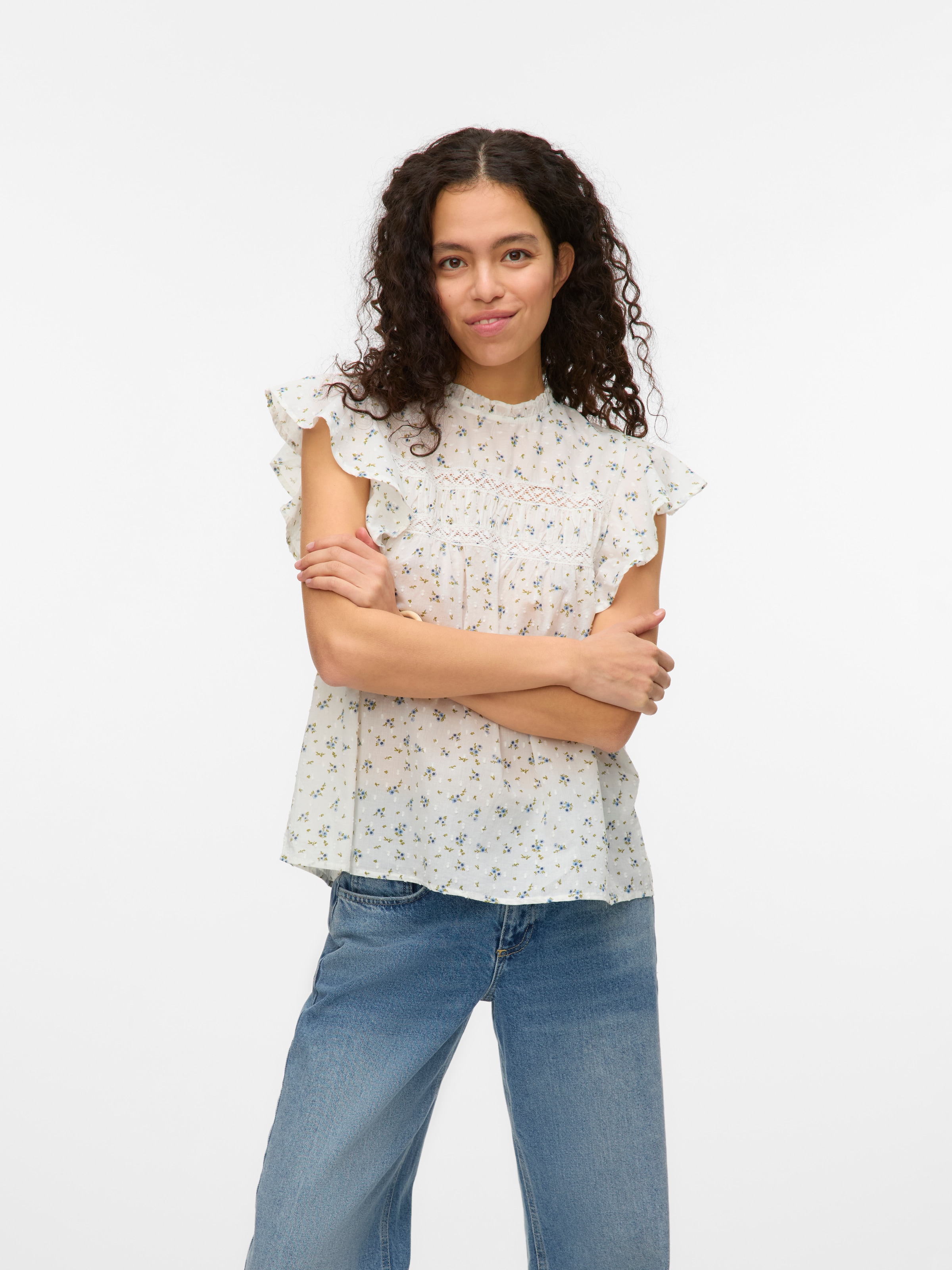 Vero Moda Blusenshirt »VMTRINE SL LACE TOP WVN NOOS« Baumwolle