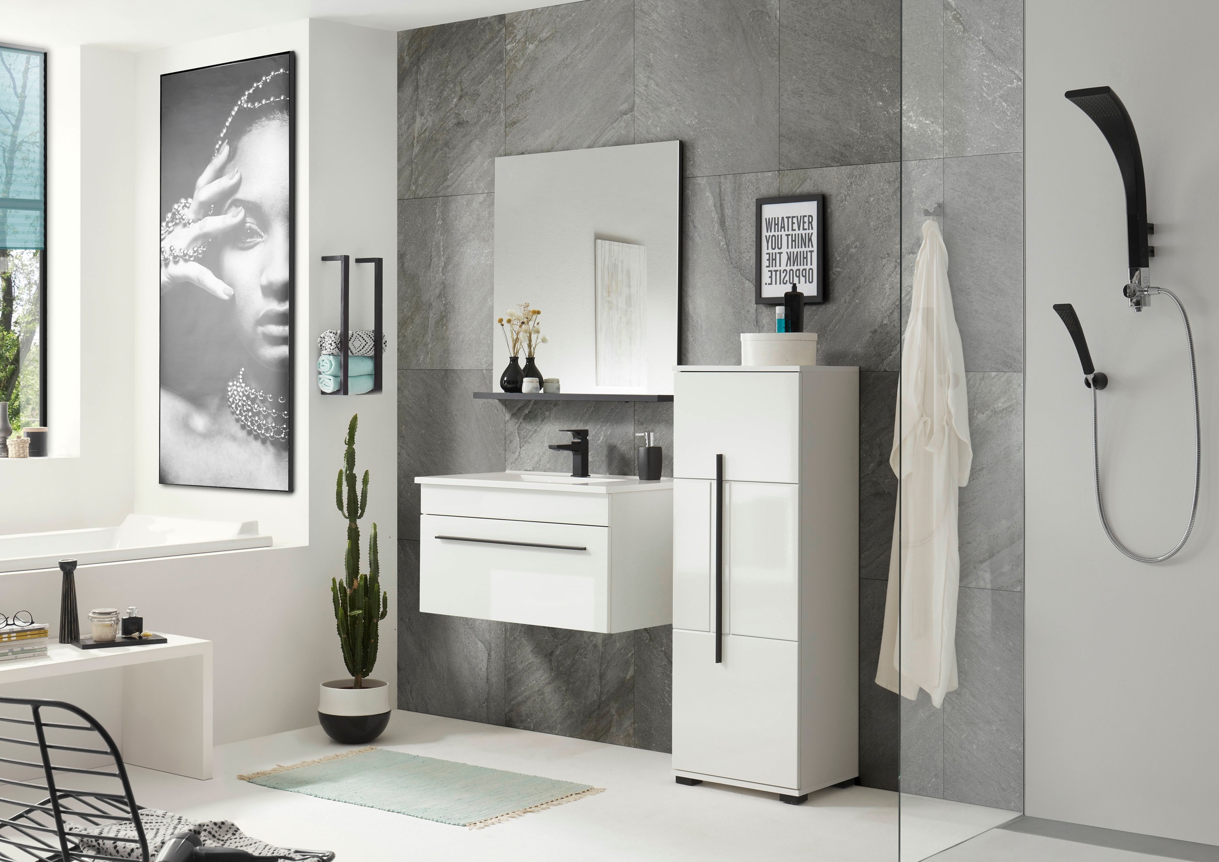 INOSIGN Waschtisch »Cantara, Waschtisch inkl. Waschbecken, modernes Design«, mit schwarzen Griffen, ausreichend Stauraum