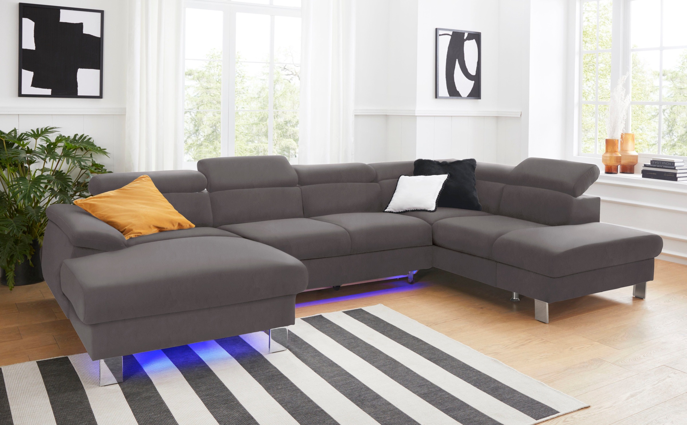 COTTA Polstergarnitur »Komaris U-Form«, (Set), Set bestehend aus: Wohnlandschaft mit Kopfteilverstellung & Hocker