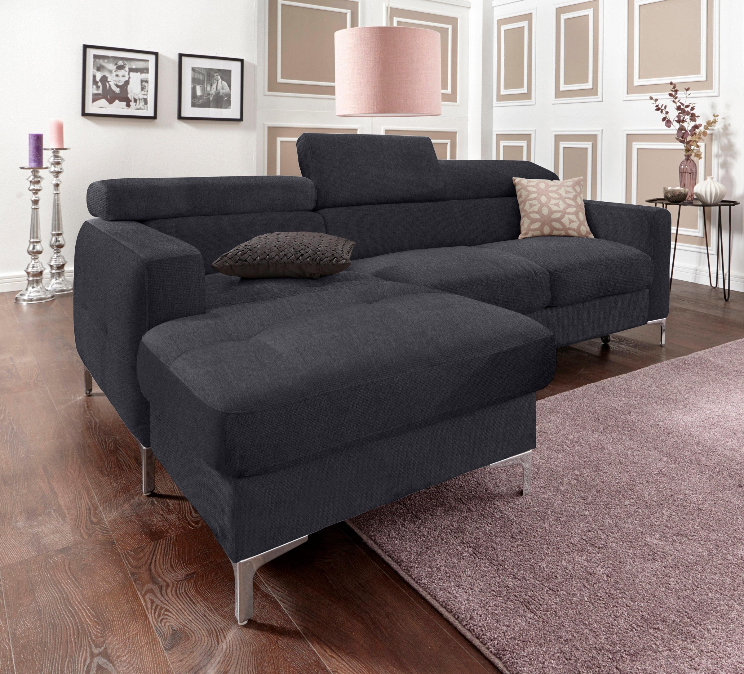 COTTA Polstergarnitur »Sammy L-Form«, (Set), Set bestehend aus: Ecksofa mit Kopfteilverstellung & Hocker