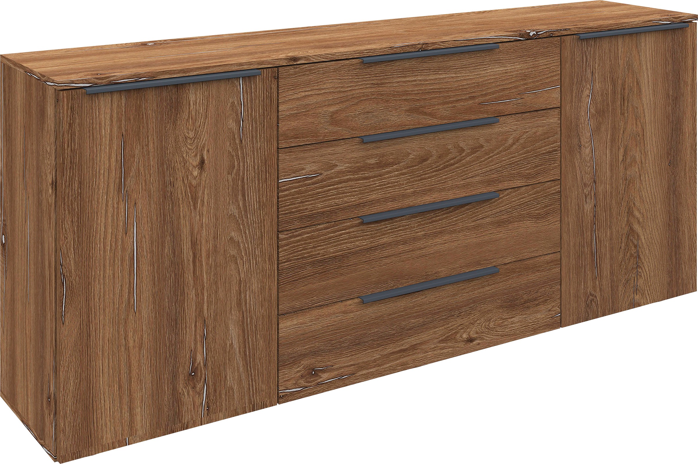 borchardt Möbel Sideboard "Tom, moderne Kommode mit dunklen Metallgriffen" 166cm, 2 Türen 4 Schubfächer, variable Einlegeböden, viel Stauraum