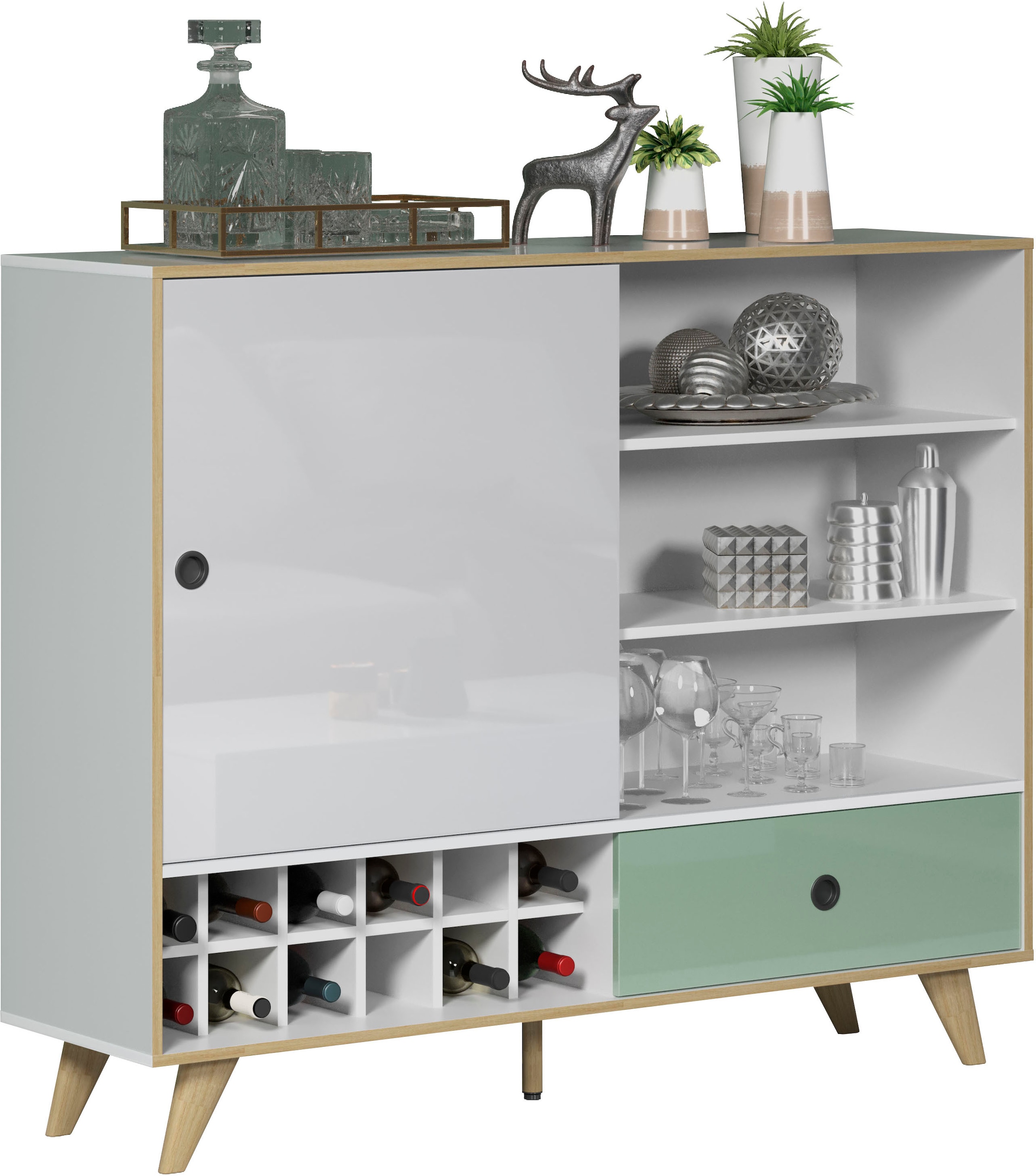 INTER-FURN Highboard »Adelaide«, Stauraumschrank, Breite 145 cm, Integriertes Weinregal