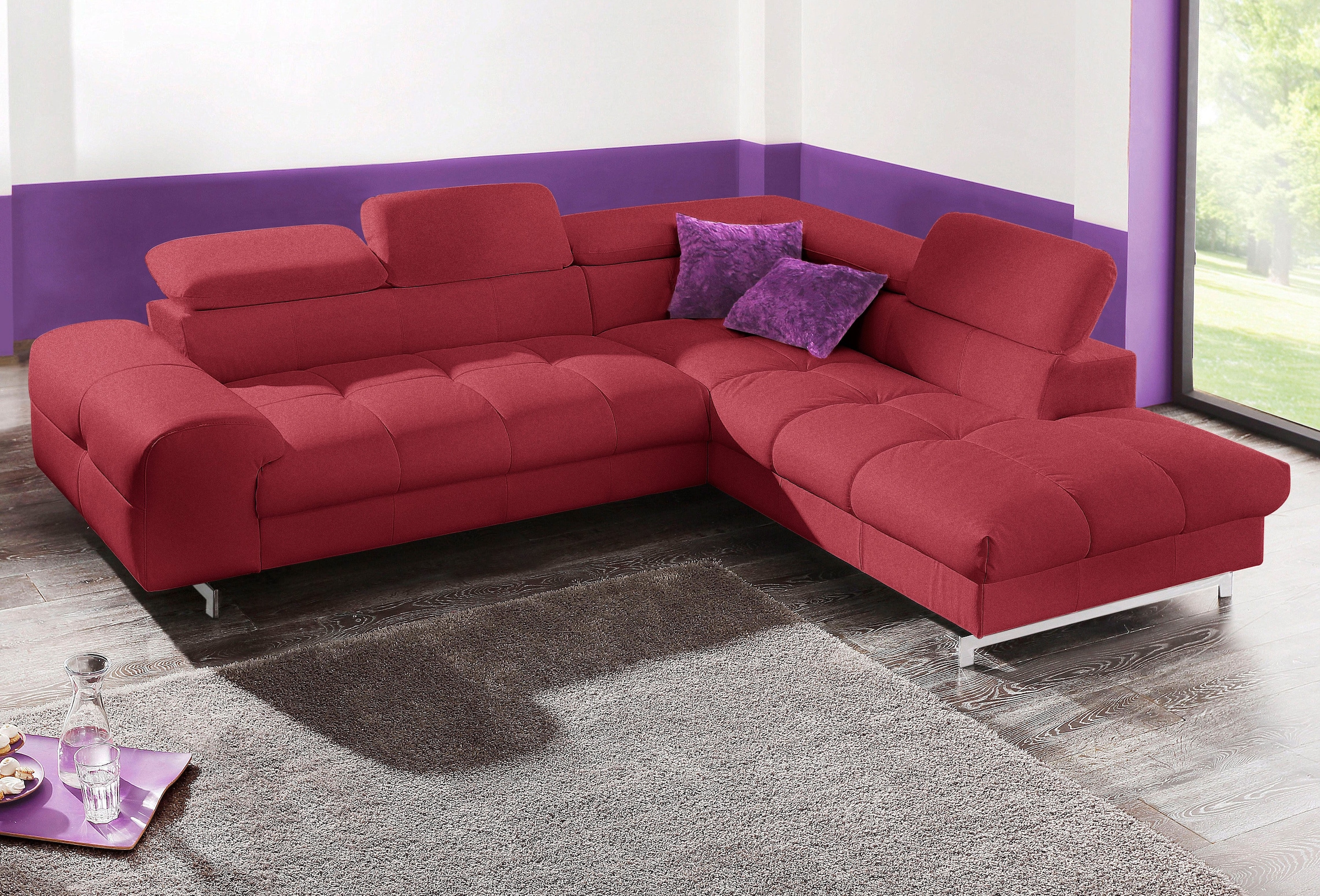 COTTA Ecksofa "Chef L-Form" mit Kopfteilverstellung, edle Metallkufen, wahlweise mit Bettfunktion