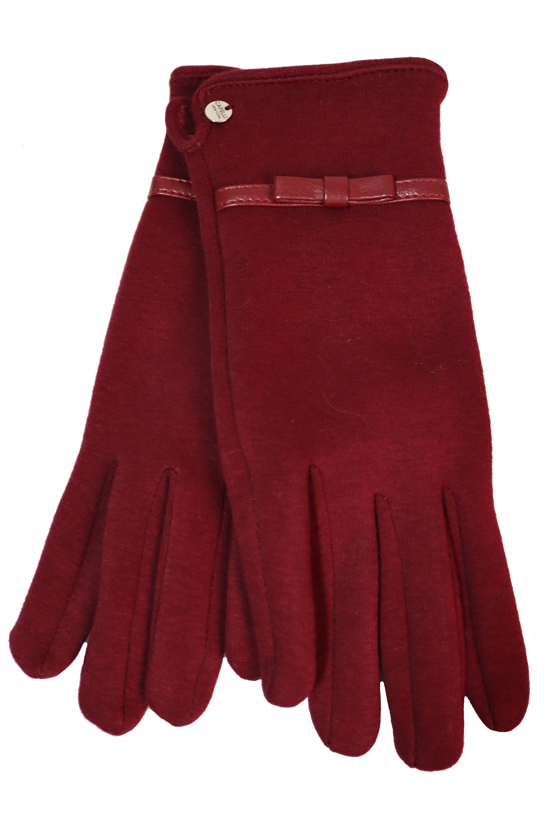 Capelli New York Strickhandschuhe 1 Paar, mit Zierschleife, Metall-Logo, Feinstrick