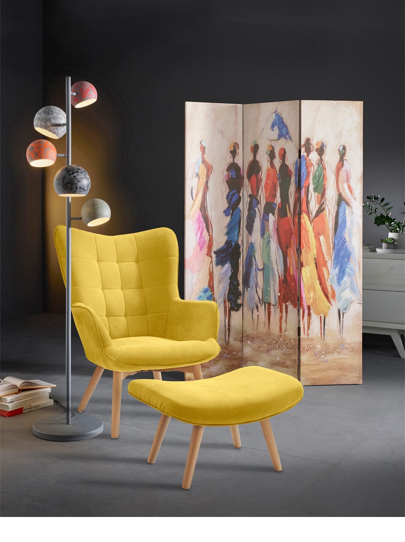 heine home Sessel mit Hocker, in Cord-Optik