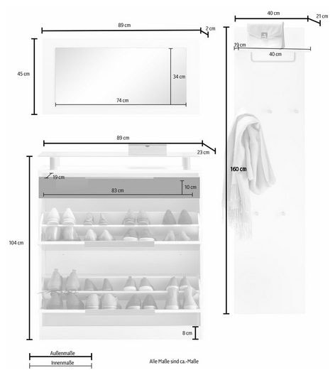 borchardt Möbel Garderoben-Set entdecken Jelmoli-Online Schuhschrank (3-tlg.), »Olivia«, im Shop stehender