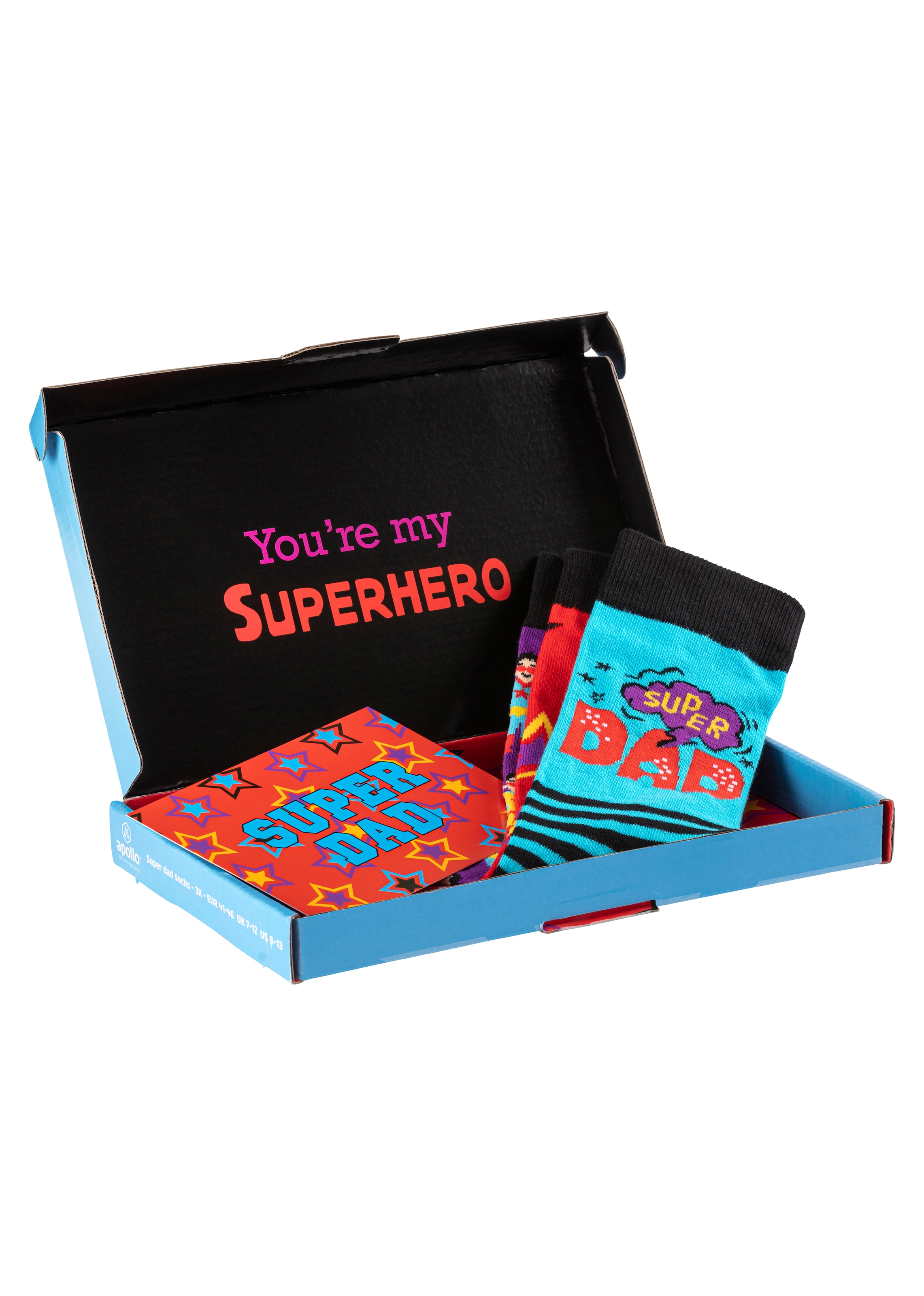 Apollo Socken »Geschenkbox Super-Dad oder Best Dad«, (3er Pack), verschiedenfarbige Designs, perfekt zum Vatertag oder Geburtstag