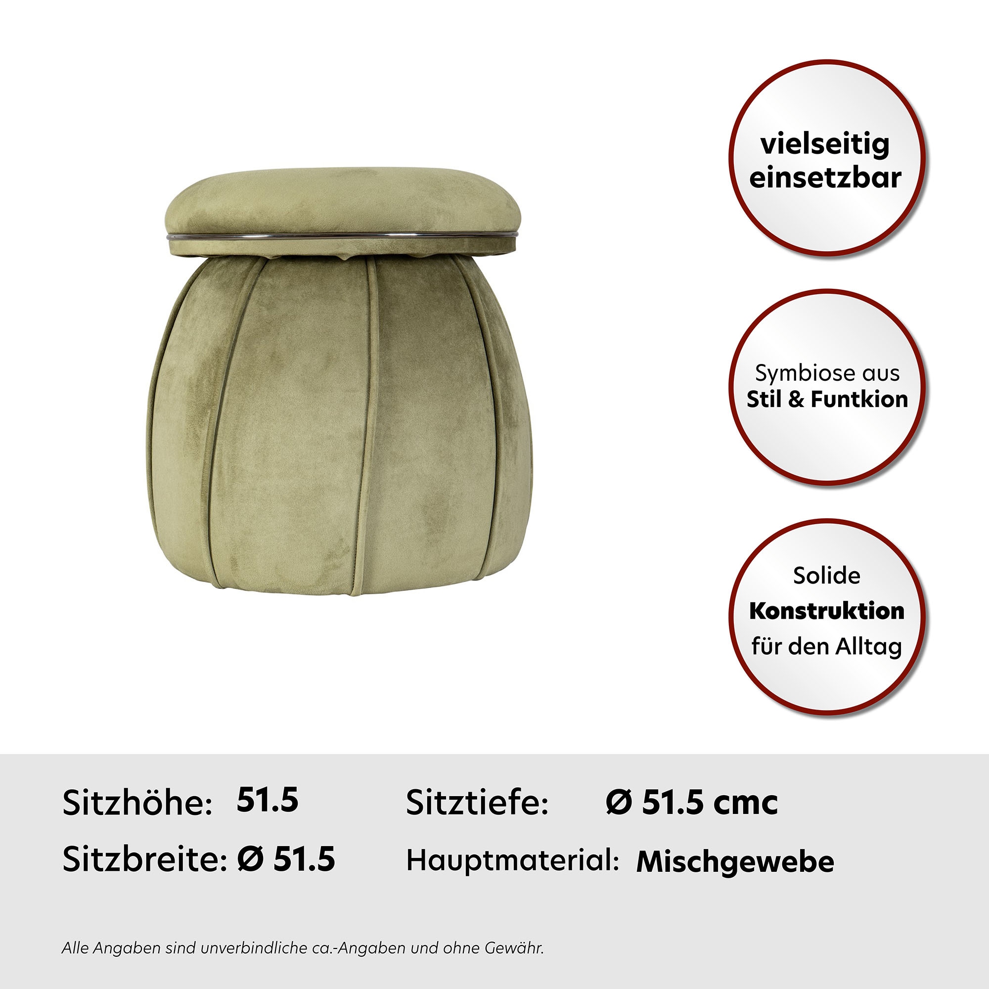 Kayoom Sitzhocker »Hocker Corin,extravagante Form,stilvolle Farben,elegant gesteppter Fuss«, (1 St.), komfortabel, hochqualitativ, pflegeleicht, sorgfältig verarbeitet