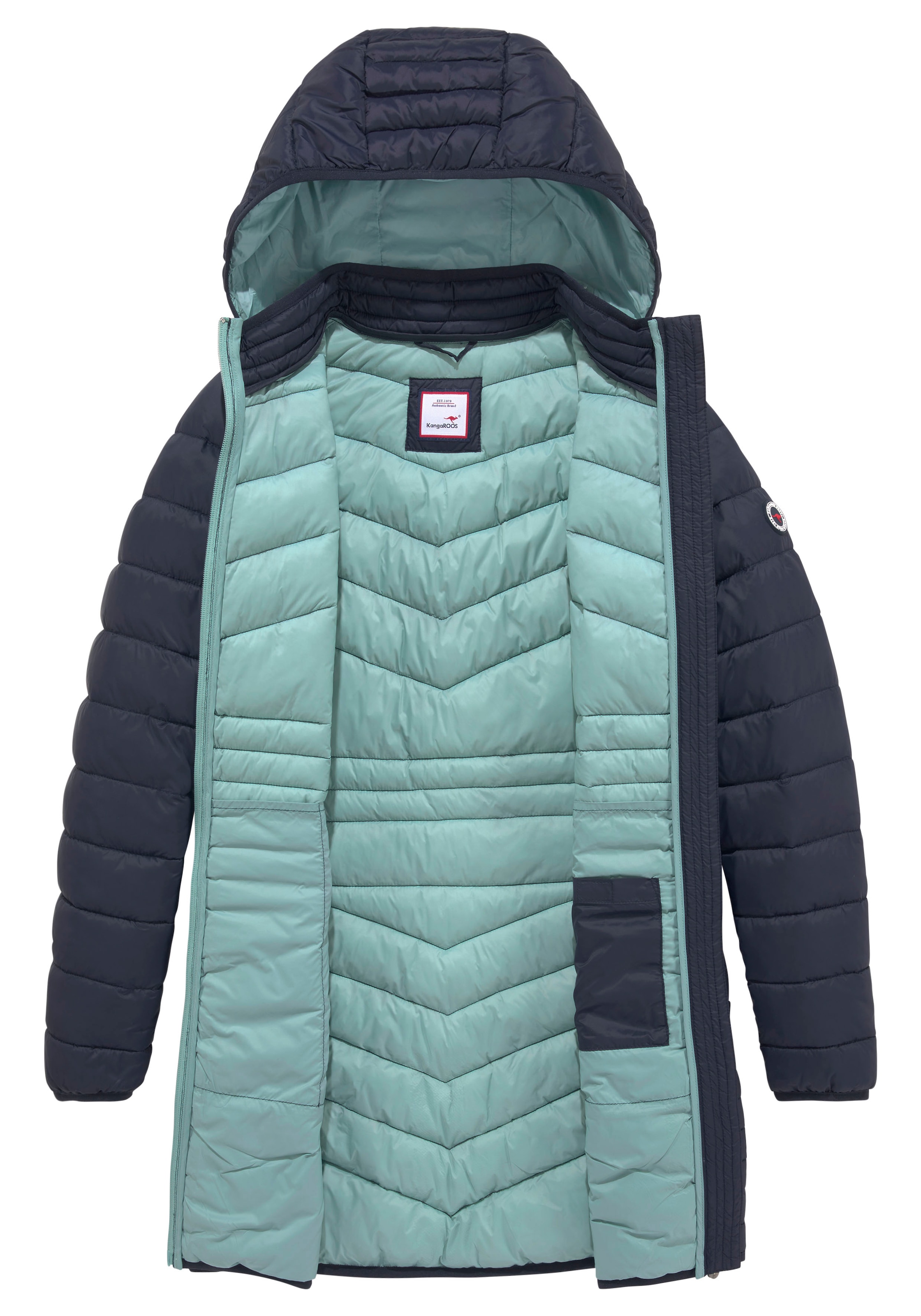 KangaROOS Steppjacke, mit Kapuze, für den Übergang, aus leichtem Webmaterial, figurbetonter Schnitt