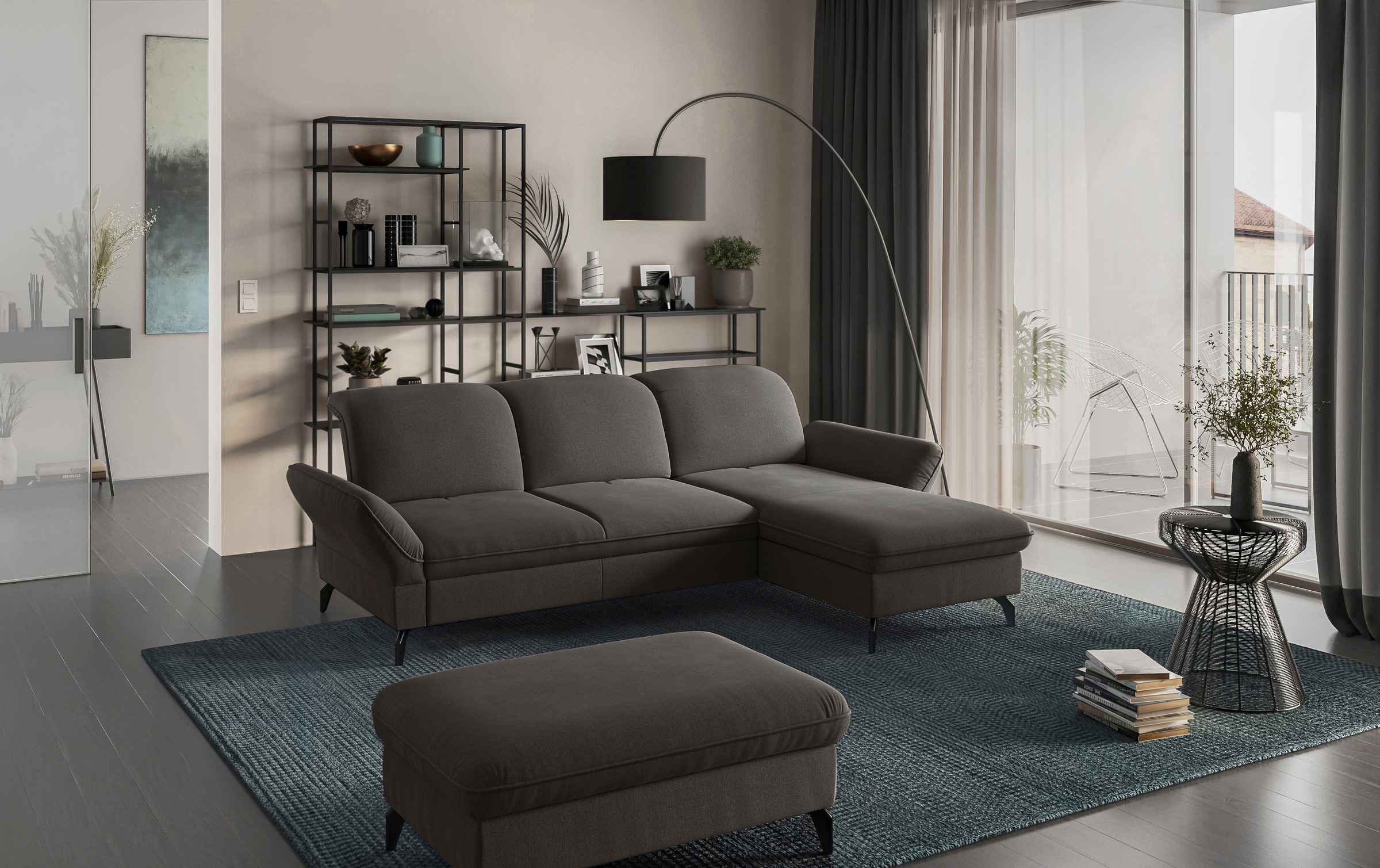 sit&more Polsterhocker »Leandro«, mit schwarzen Metallfüssen