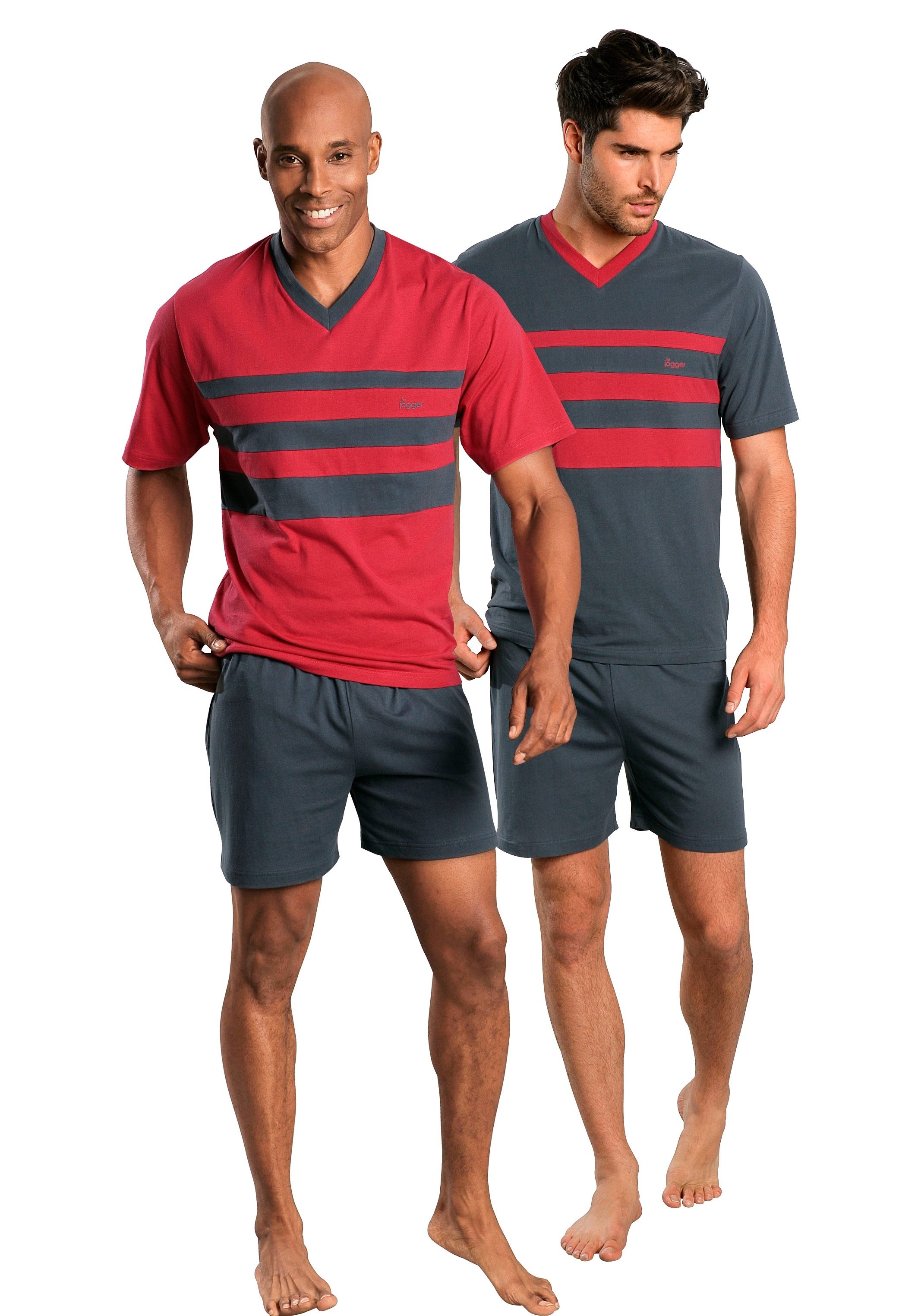le jogger Pyjama Packung, 4 tlg. mit kontrastfarbigen Einsätzen vorn