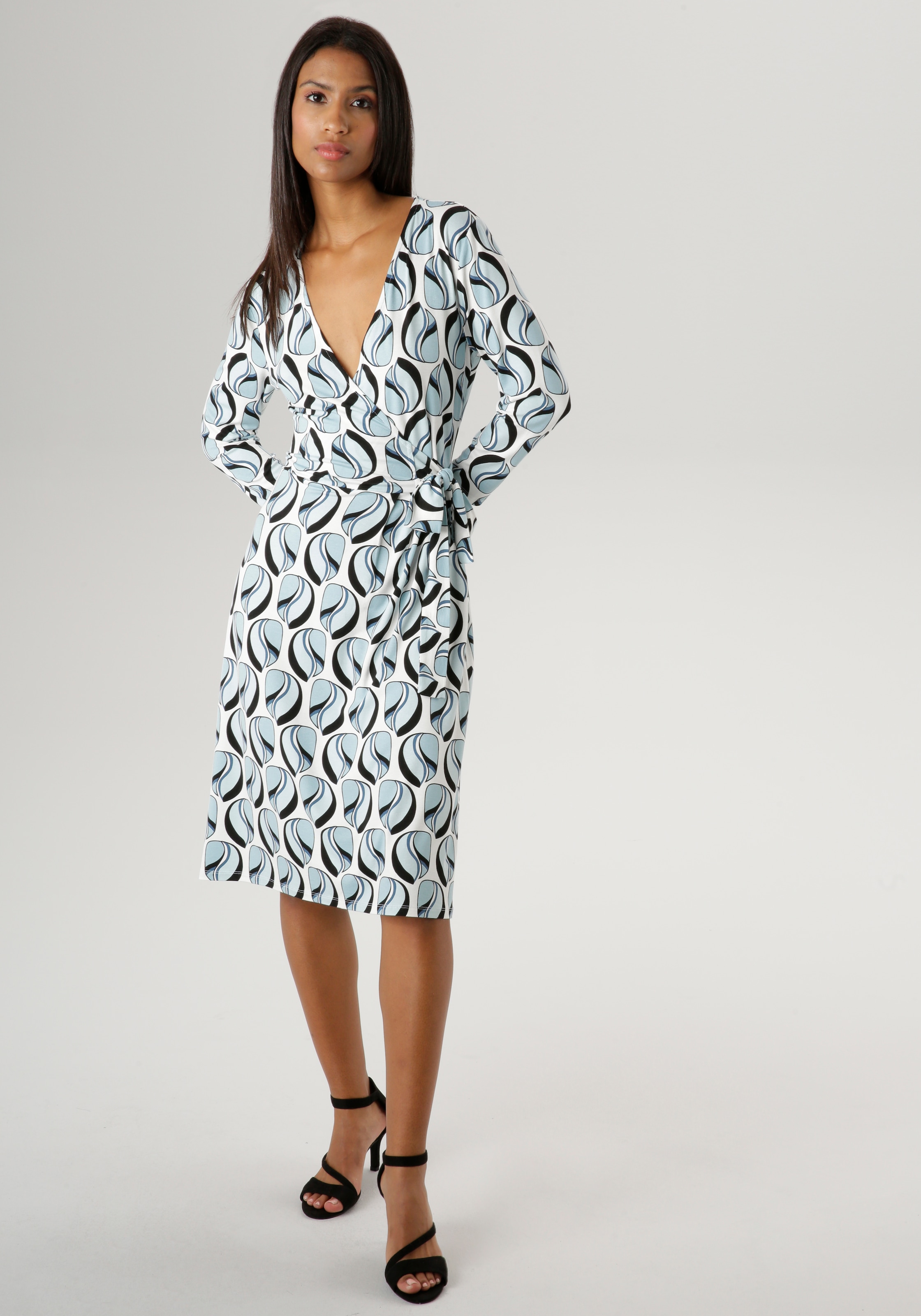 und Aniston Wickeloptik Schweiz online kaufen Bindedetail in - V-Ausschnitt Jerseykleid, NEUE mit KOLLEKTION bei SELECTED Jelmoli-Versand