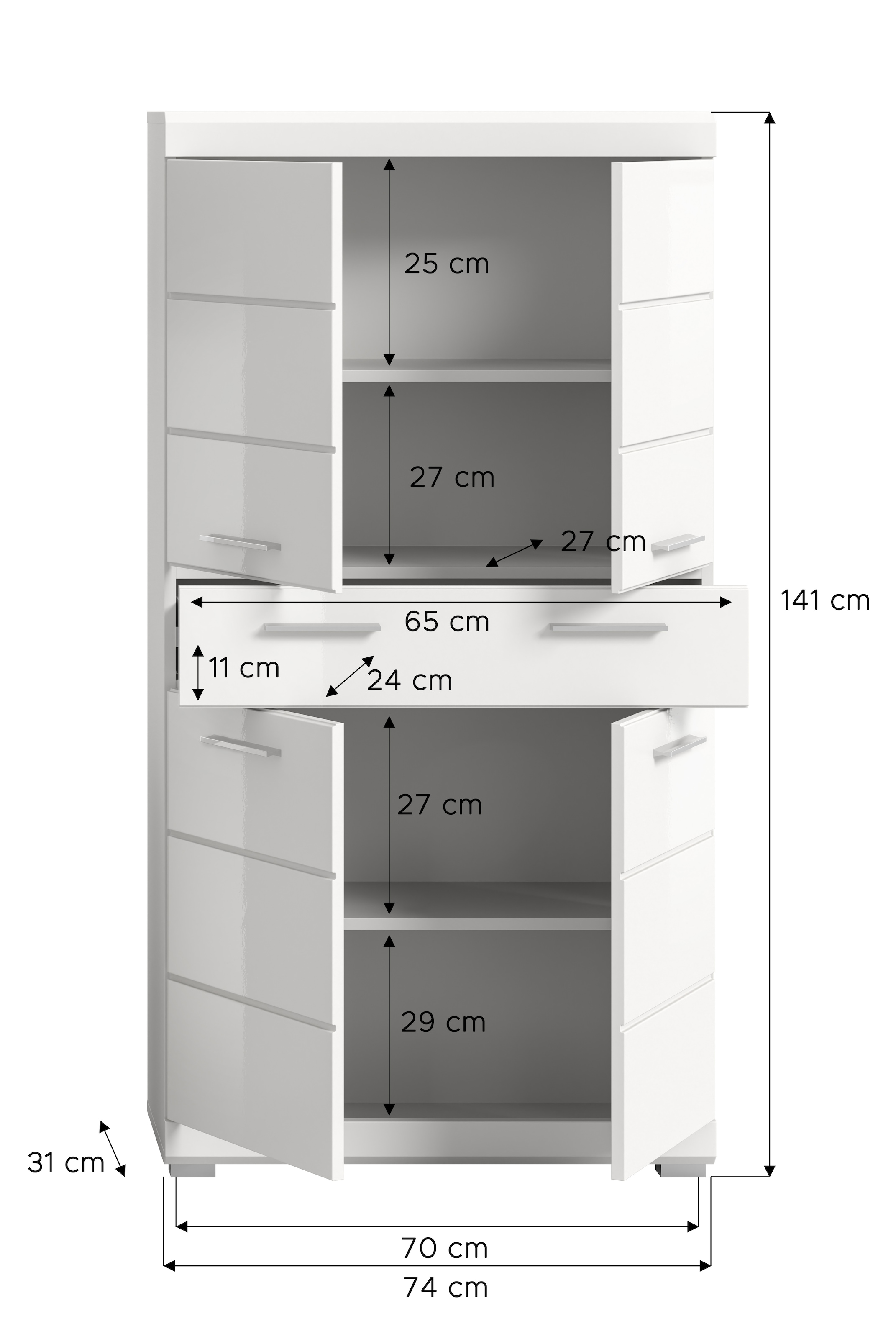 INOSIGN Midischrank »Siena, Breite 74cm, 4 Türen, 1 Schubkasten, 4 Fächer, MDF-Front«, in verschiedenen Farben erhältlich, Badmöbel, Badschrank, Schrank, Bad