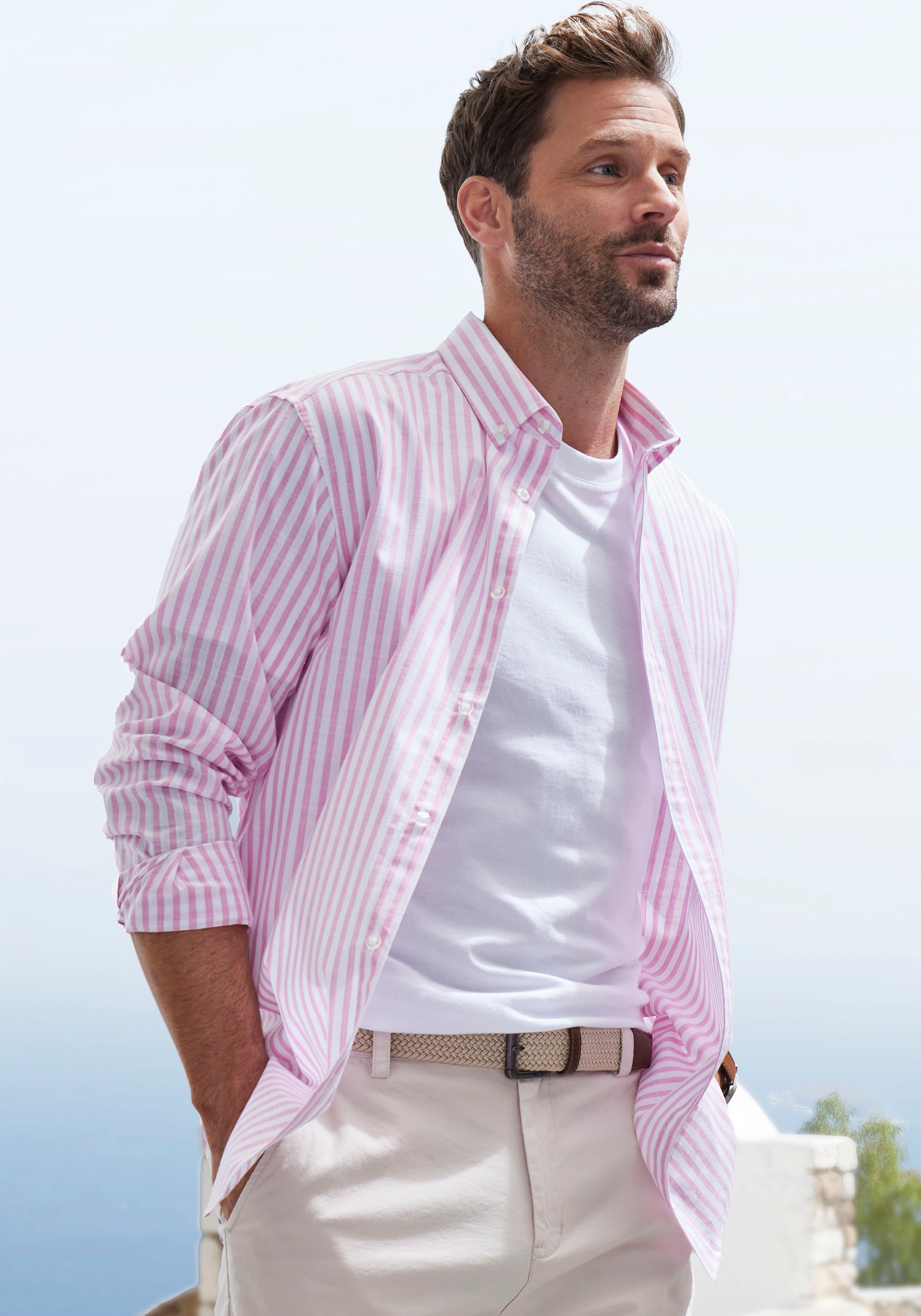 John Devin Langarmhemd »Regular Fit«, Streifenhemd mit Button-down-Kragen, aus reiner Baumwolle