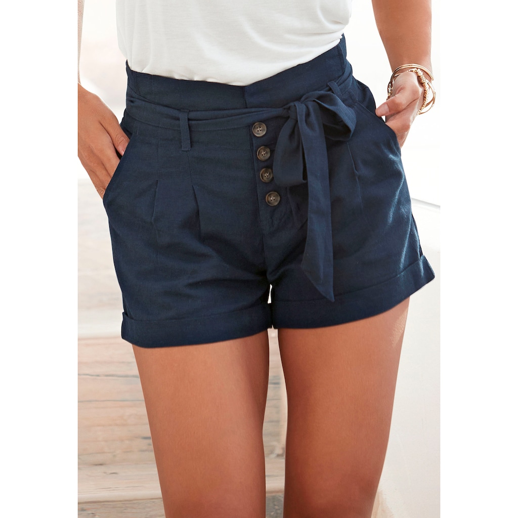 LASCANA Shorts, (mit Bindegürtel), in lässiger Leinen-Optik, kurze Hose, Leinenhose