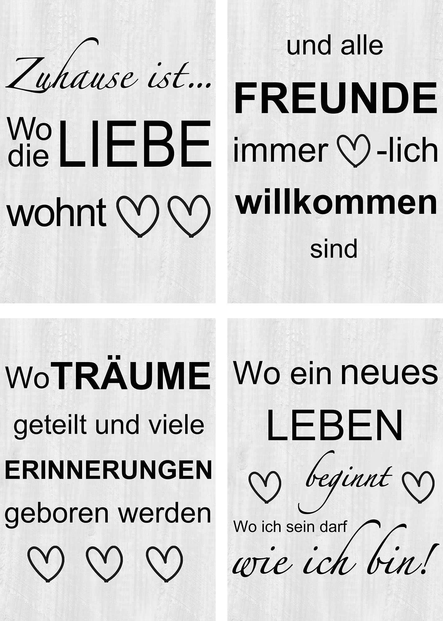 Artland Poster "Wo die Liebe wohnt 1-4" Sprüche & Texte 4 Stk. tlg. Bilder Set, 4tlg., ohne Rahmen
