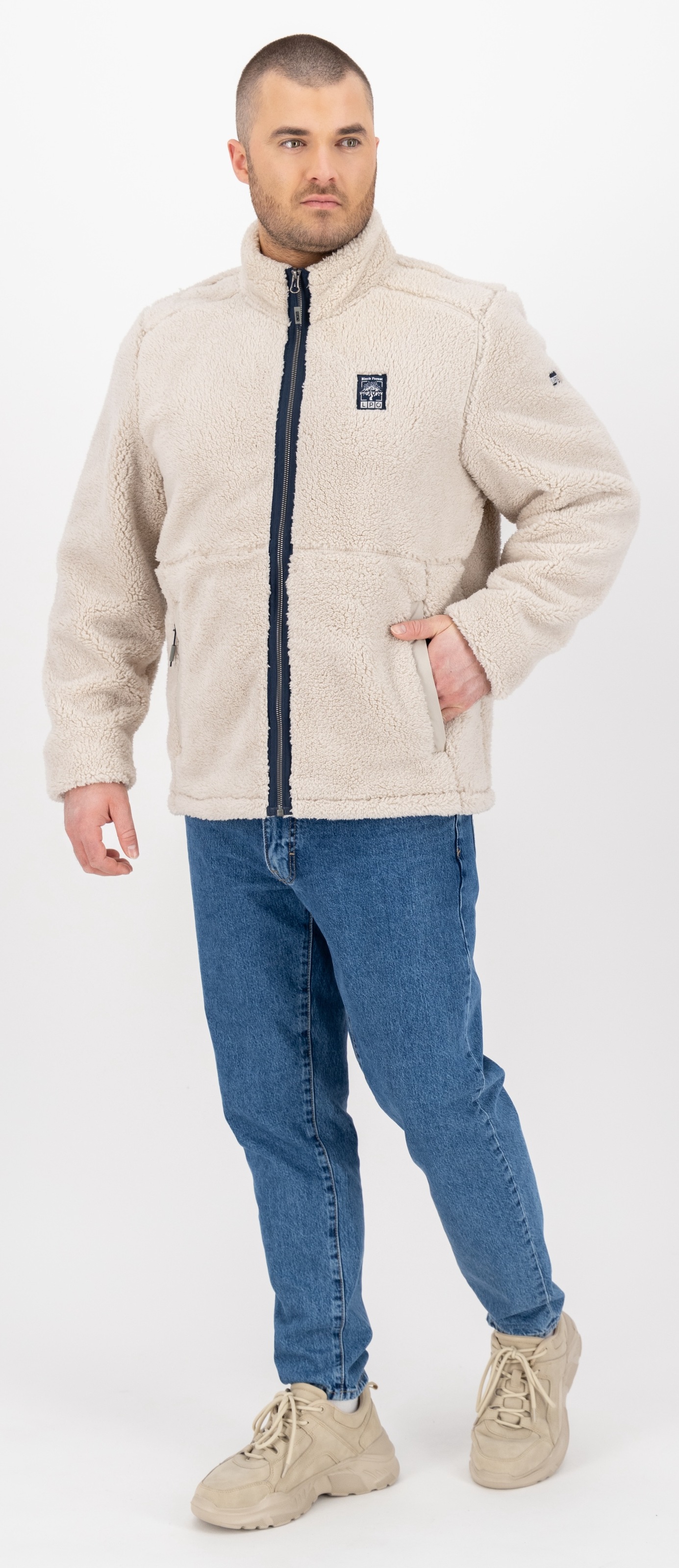 LPO Fleecejacke »REECE MN«, Stehkragen, mit Langhaarfleece gefüttert