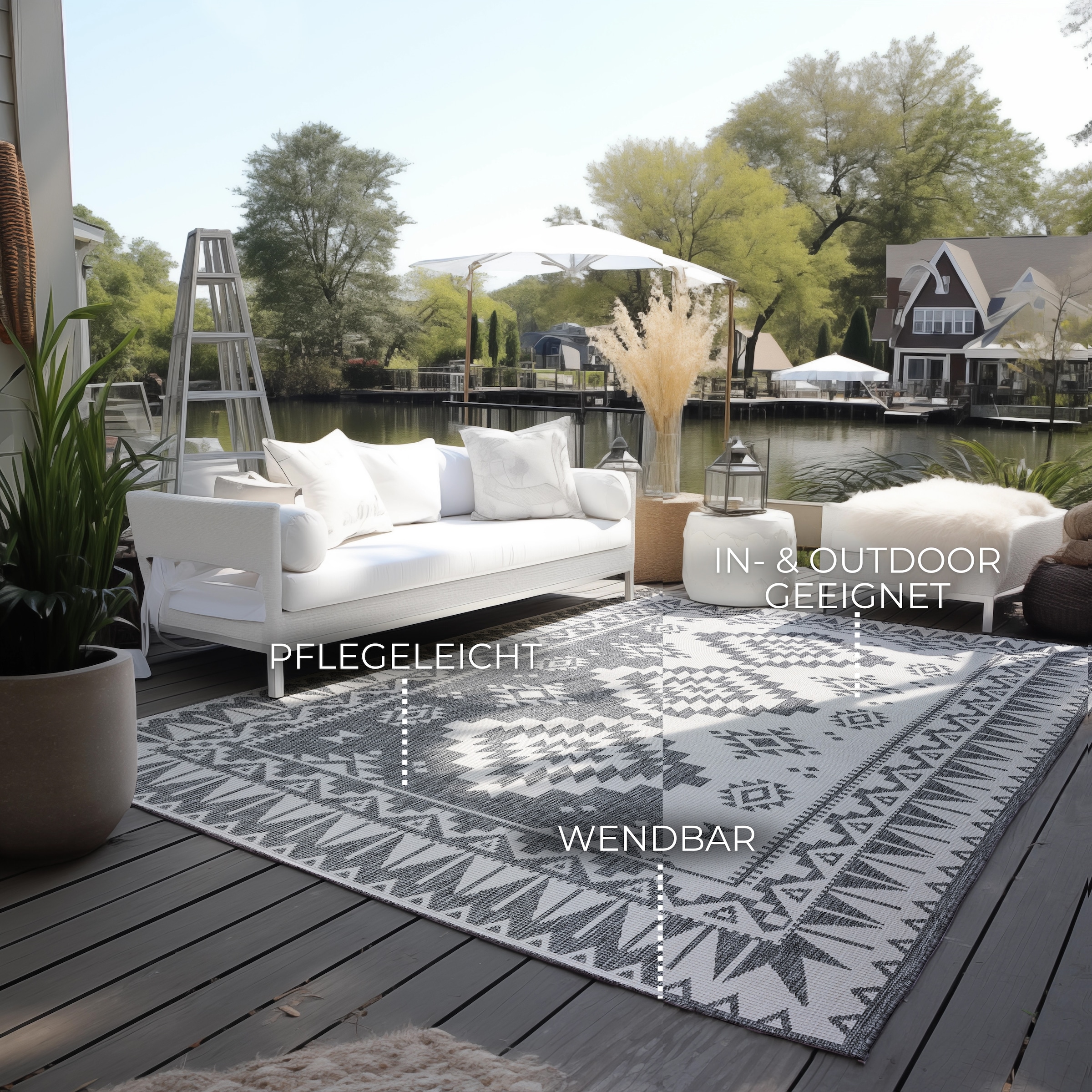 ELLE DECORATION Teppich »Dynamic, Wendeteppich«, rechteckig, 5 mm Höhe, Flachgewebe, In-& Outdoor, Modern, wendbar, Balkon, Wohnzimmer, Aussen