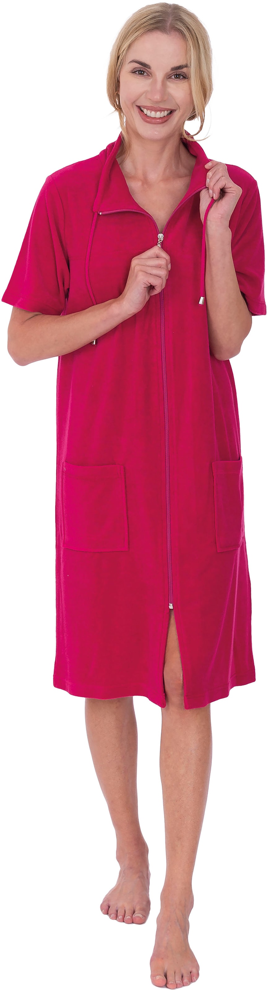 Wewo fashion Damenbademantel »033«, (1 St.), Strandkleid, kurz, mit Reissverschluss, Kragen mit Kordel, Kurzarm