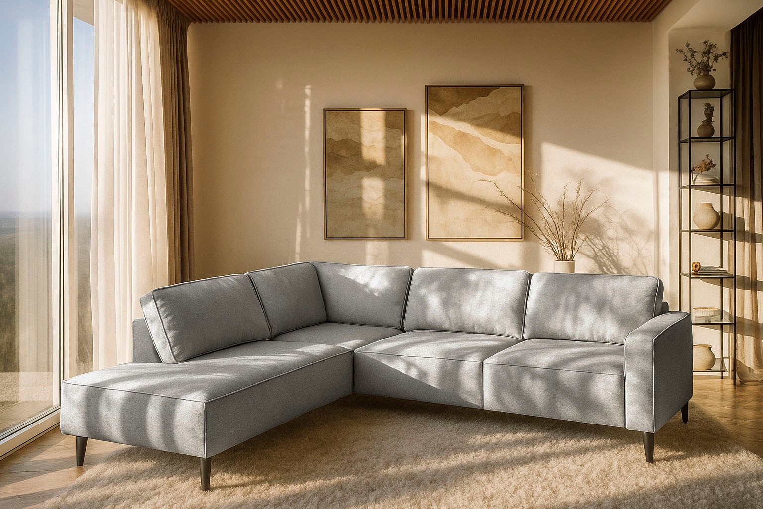 GOODproduct Ecksofa "Fumone, Lederoptik oder Soft-Touch Chenille" Breite 260, mit schwarzen Massivholzfüssen
