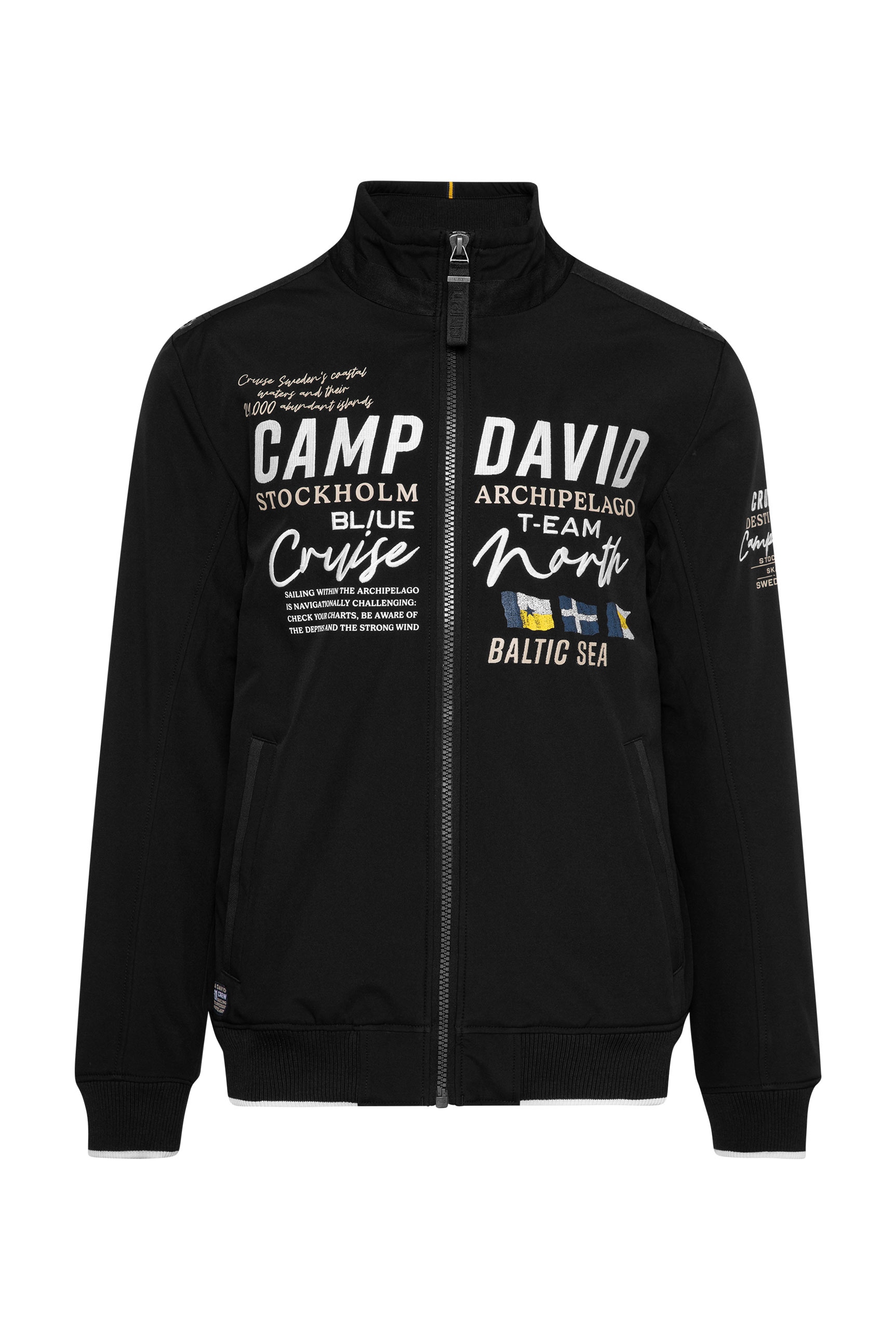 CAMP DAVID Softshelljacke, ohne Kapuze, mit Stehkragen und Logo-Prints und Stickereien