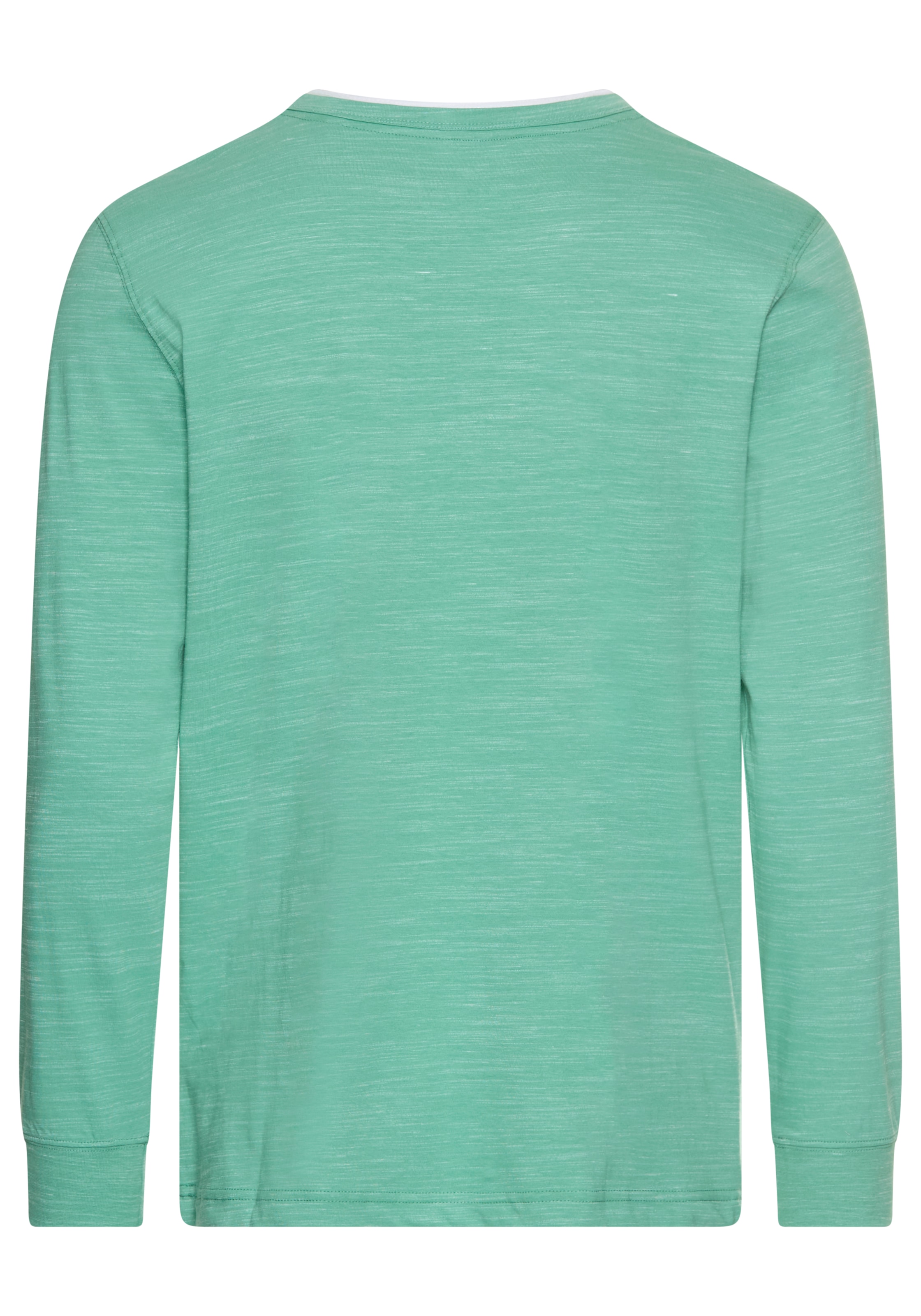 DELMAO Henleyshirt, Langarm, melierte Optik, Henleykragen, aus Baumwollmischung
