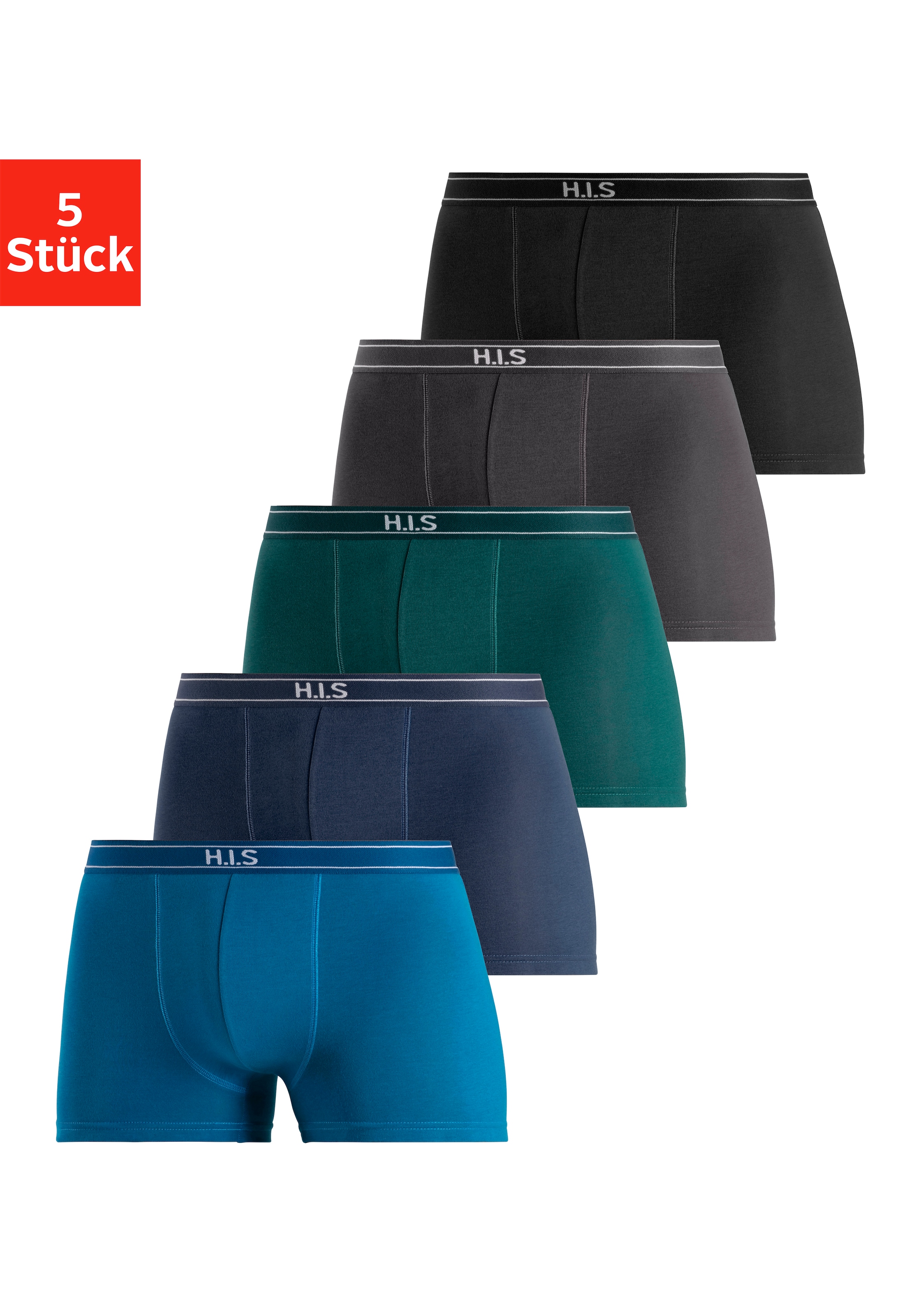 H.I.S Boxer »Boxershorts für Herren« Packung, 5 Stk. mit Steifen und Logo im Bund