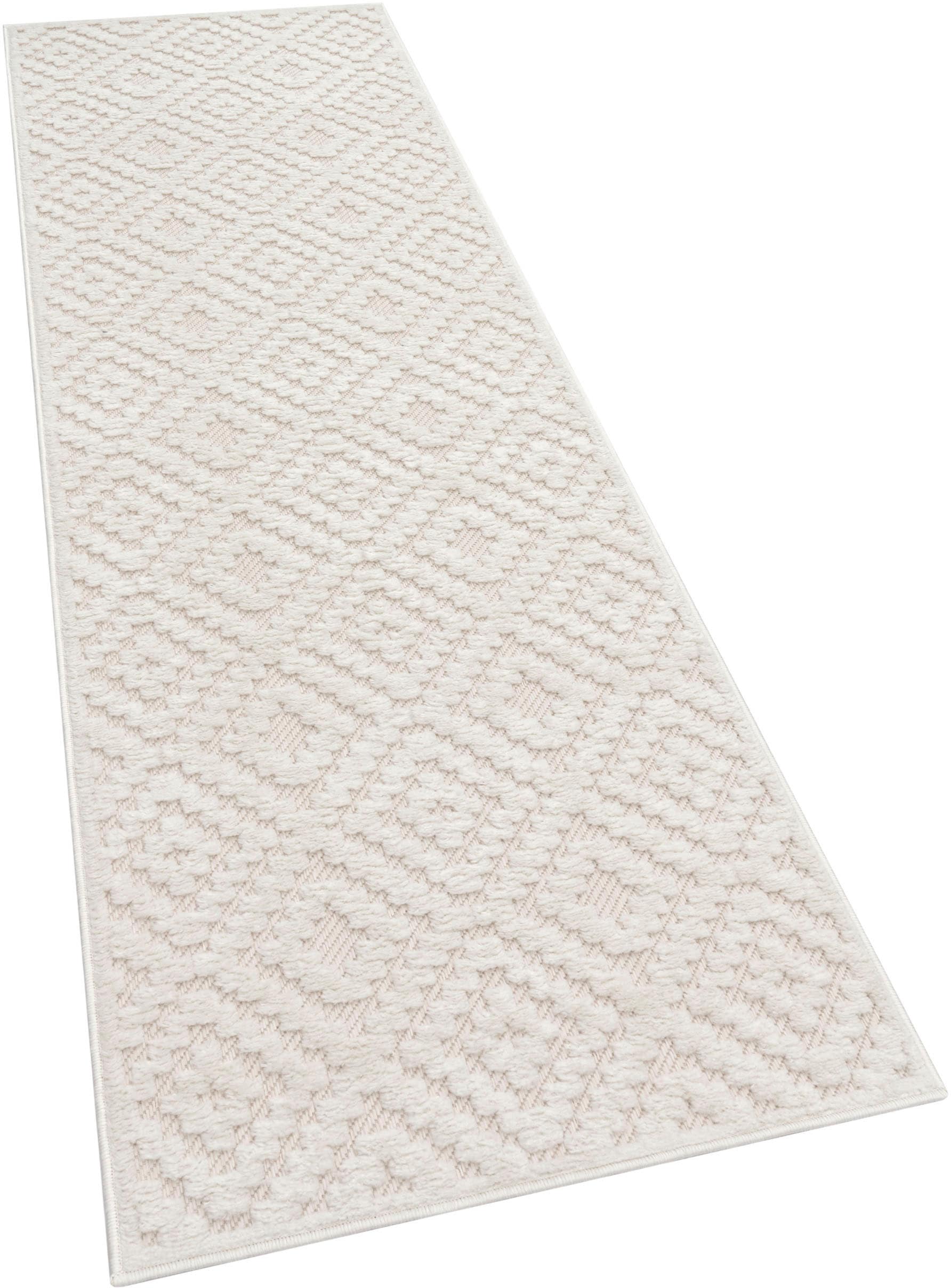 Paco Home Teppich »Livorno 672«, rechteckig, 14 mm Höhe, Uni-Farben, Scandi, Rauten Muster, Hoch-Tief Effekt, Outdoor geeignet