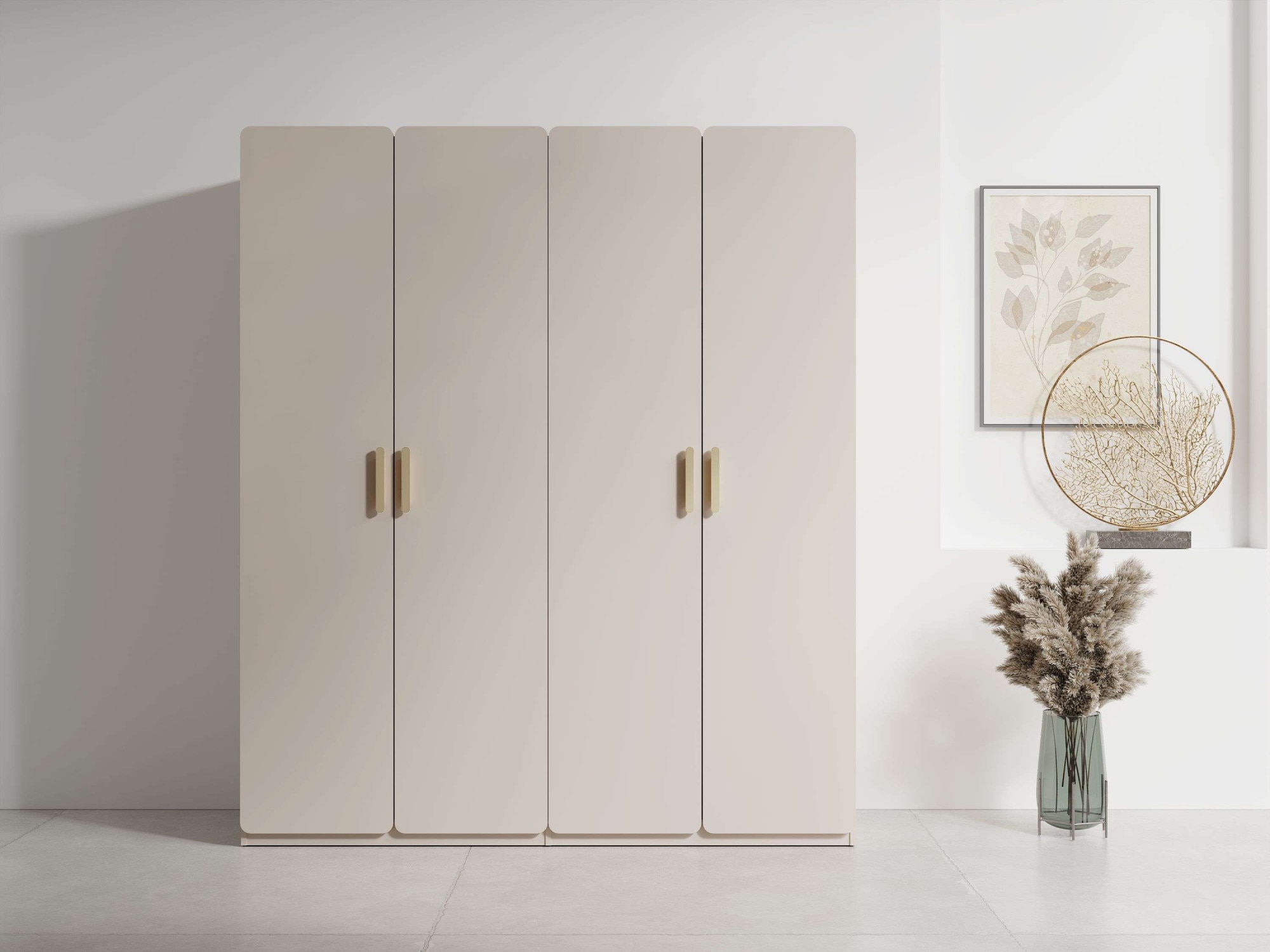 Home affaire Kleiderschrank »CLAREI mit 2 Einlegeböden, 2 Kleiderstangen, Masse B/H/T 179/210/60,5cm« Garderobe mit 4 Drehtüren und goldenen Kunststoffgriffen