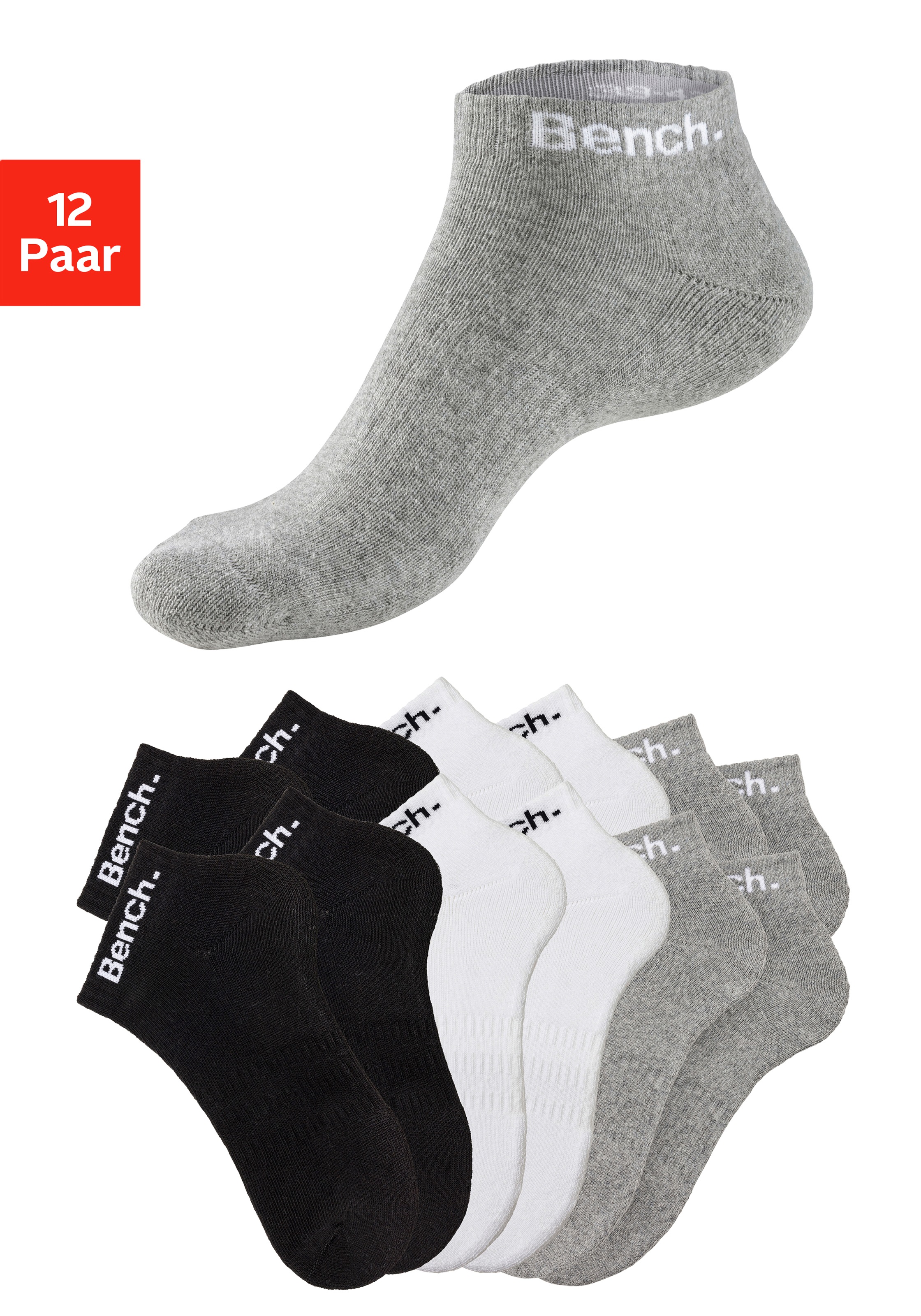 Bench. Sportsocken "Damen Herren Tennis Kurzsocken" Packung, 12 Paar tlg. mit Halbfussfrottee und Mittelfussgummi