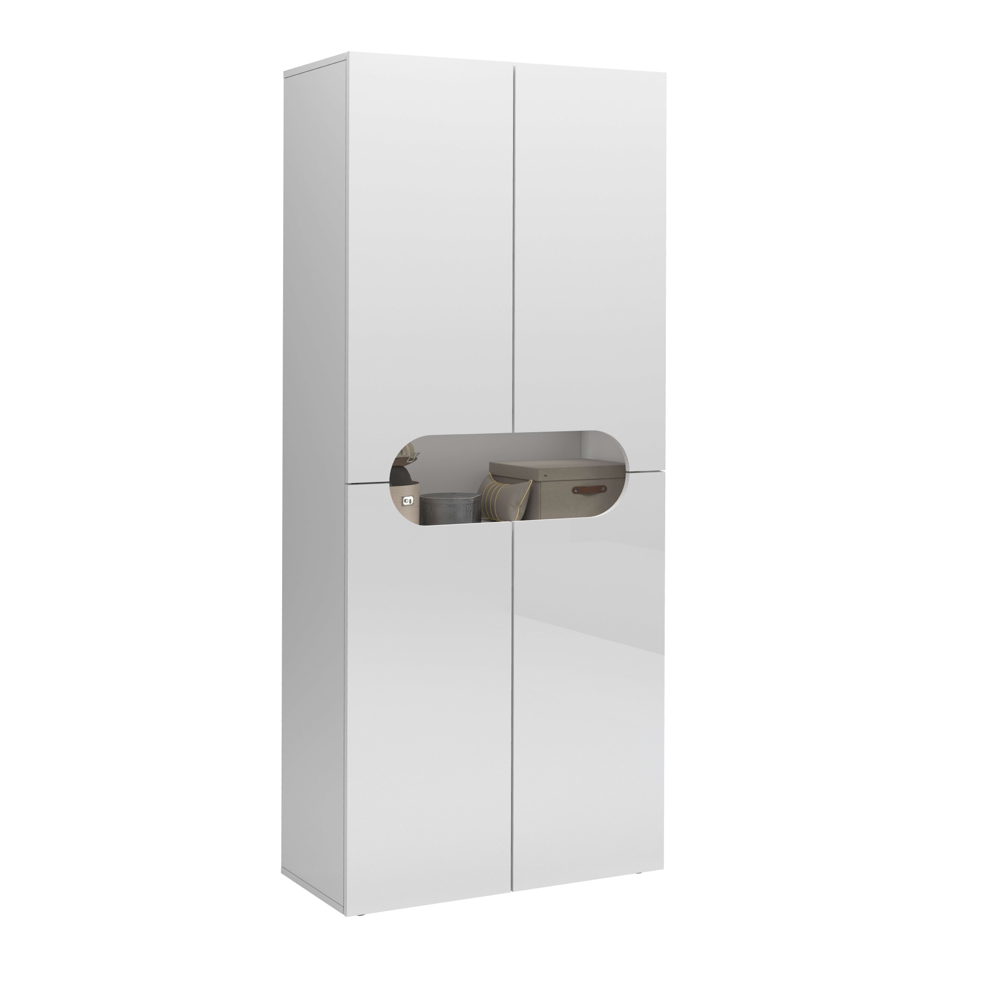 INOSIGN Schuhschrank »Real,Schuhschrank,Schuhkommode,Schuhregal,Breite 80 cm,Höhe 190 cm«, komplett Hochglanz lackiert, 4 Türen mit offenem Fach in ovaler Form