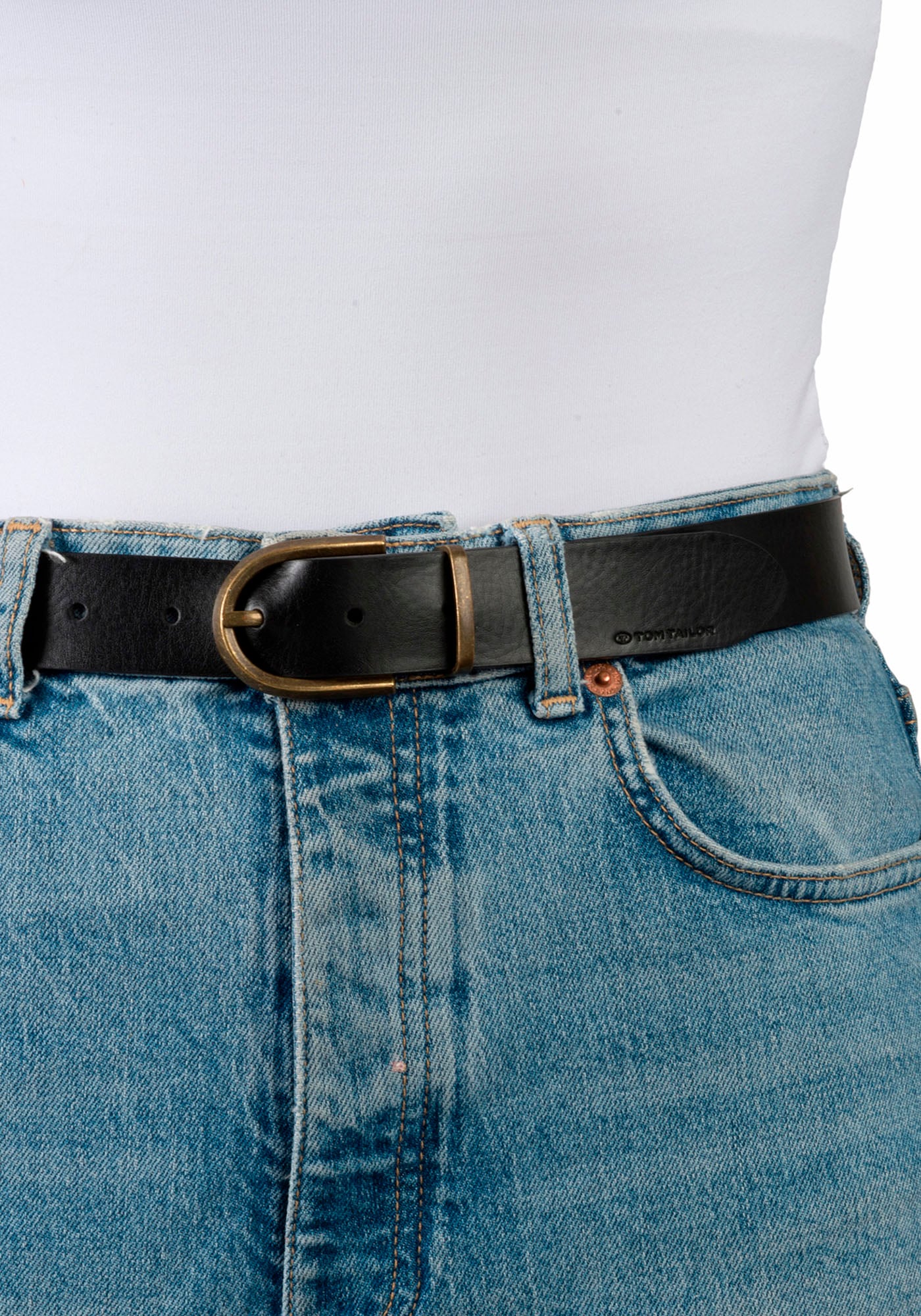 TOM TAILOR Ledergürtel »TTSYLKE«, 3 cm breiter Damengürtel, Schliesse im Vintage-Look, reines Leder