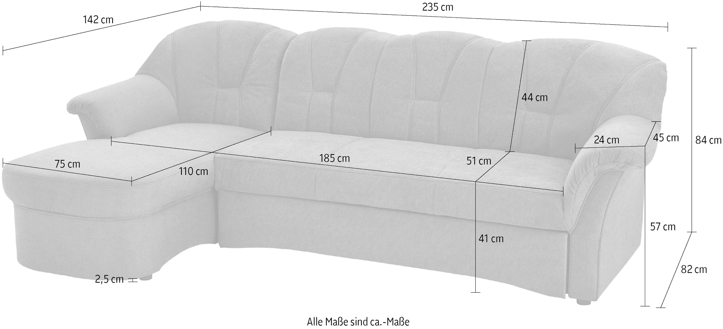 DOMO collection Ecksofa Papenburg L-Form, in grosser Farbvielfalt, wahlweise mit Bettfunktion