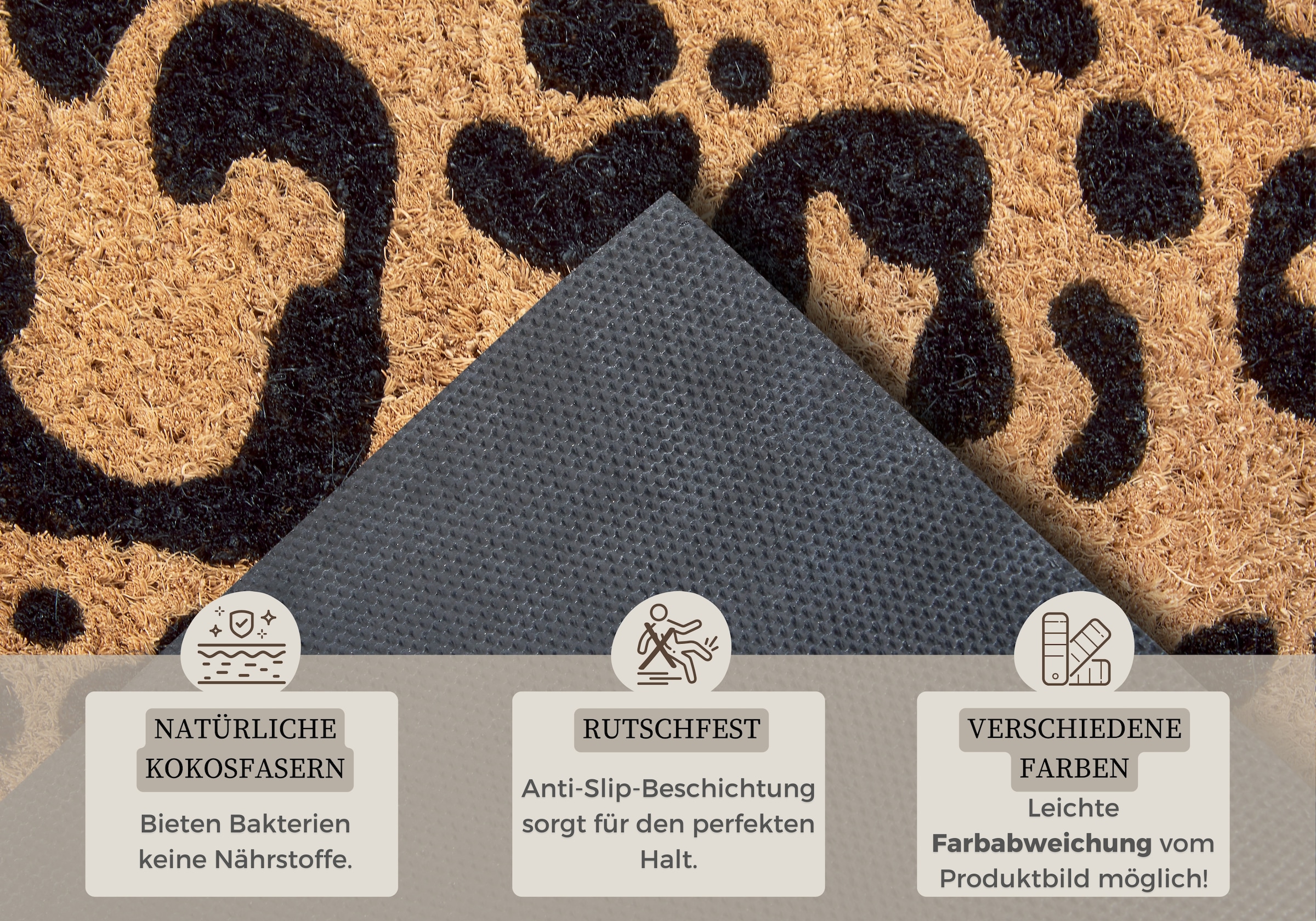 HANSE Home Fussmatte »Mix Mats Kokos Leopard Look, Türmatte«, rechteckig, 15 mm Höhe, Kokos, Schmutzfangmatte, Outdoor, Rutschfest, Innen, Kokosmatte, Flur