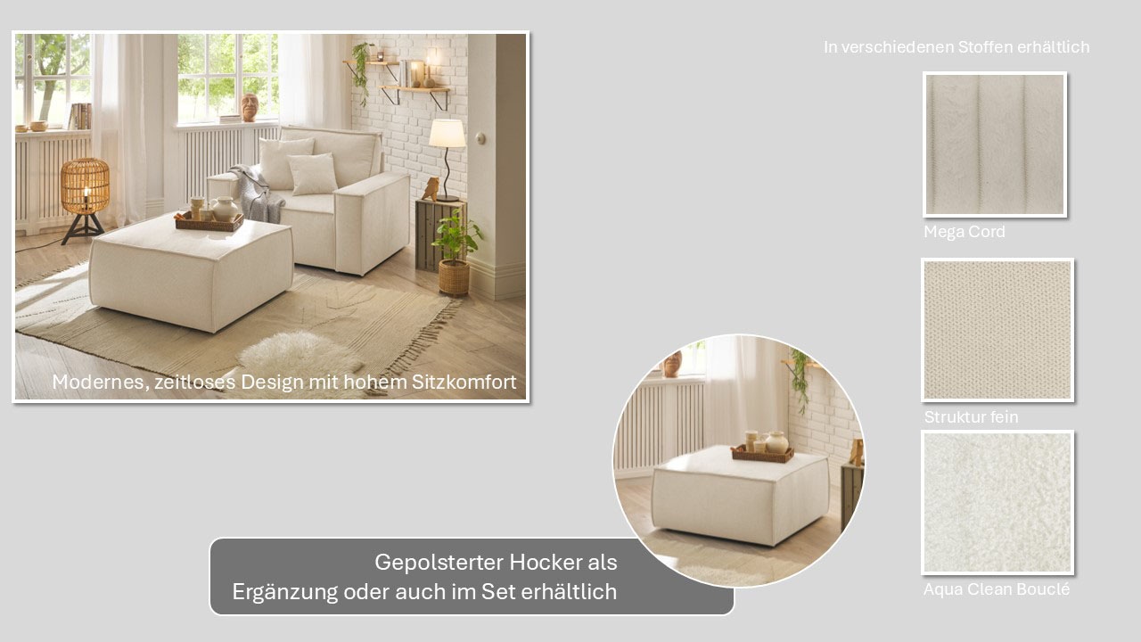 OTTO home Loveseat "FINNLEY Struktur fein, XXL-Sessel, Lesesessel, inkl. Zierkissen" 1 Stk. tlg. verfügbar in den Stoffqualitäten Bouclé, Struktur fein und Mega Cord