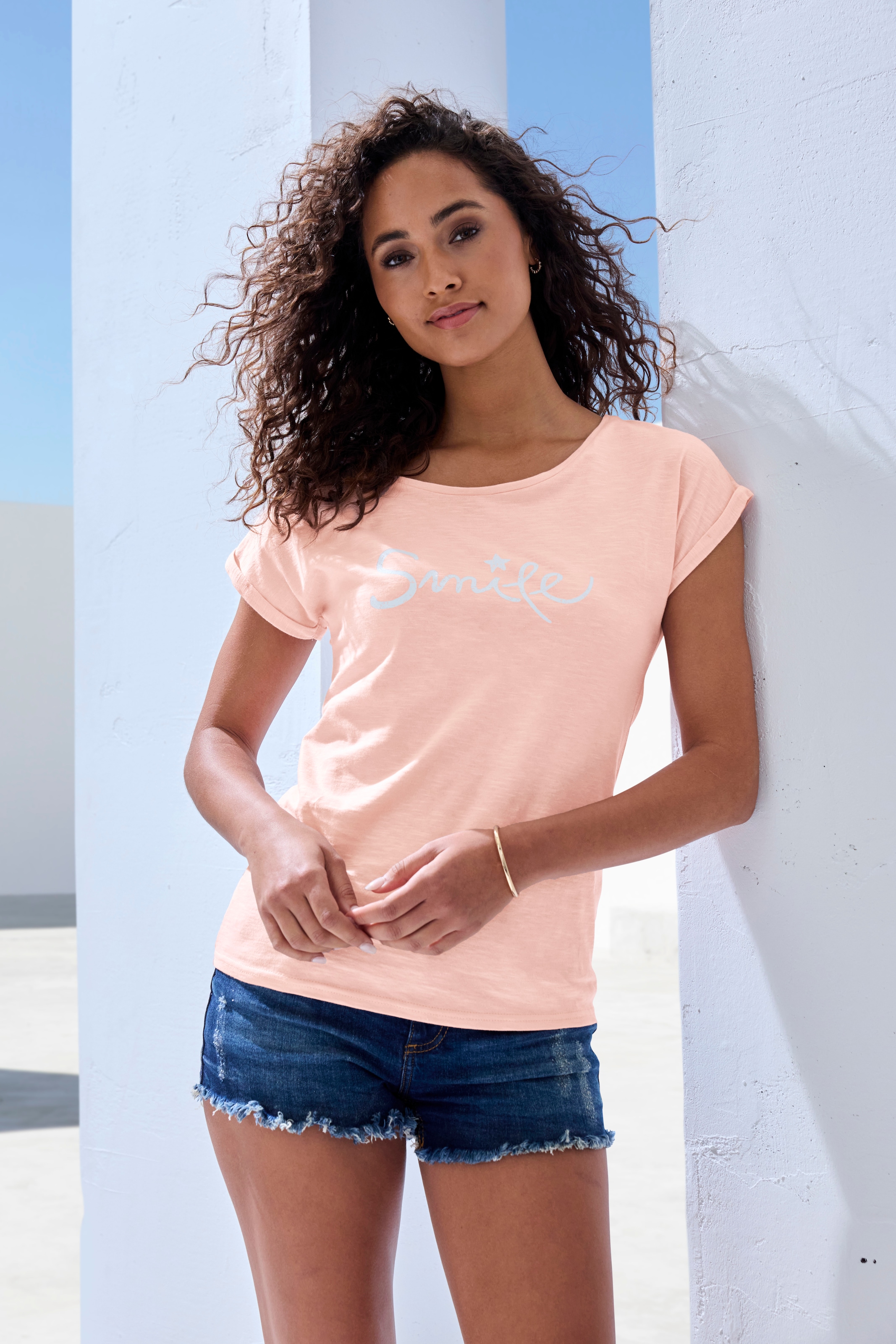 Beachtime T-Shirt »mit Frontdruck "Smile"«, aus weicher Baumwoll-Qualität