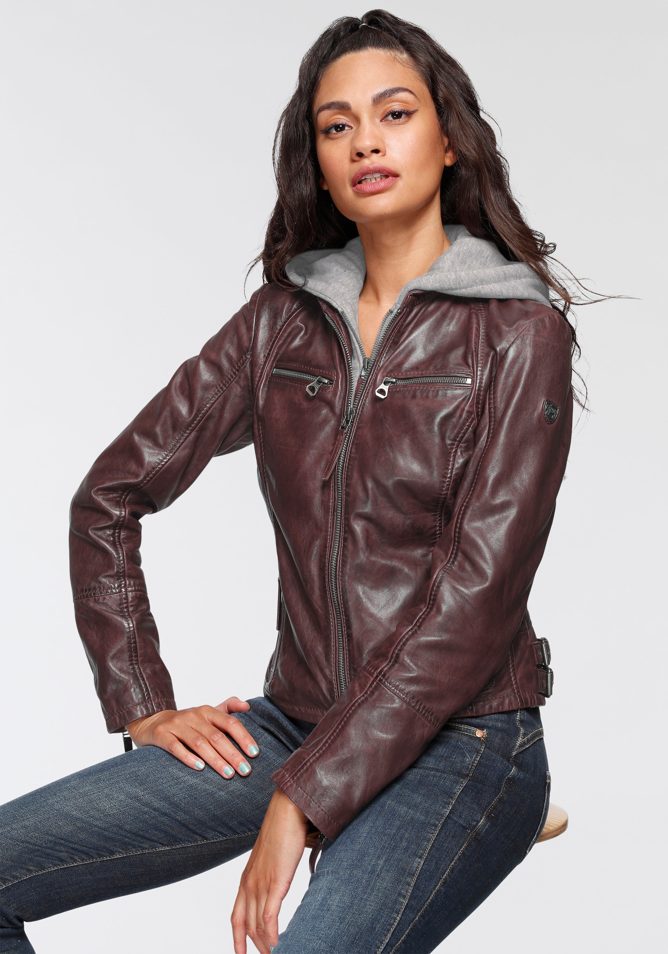 Mauritius Lederjacke »NOLA« mit Kapuze Two-in-One Style - mit abnehmbarer Jersey-Kapuze