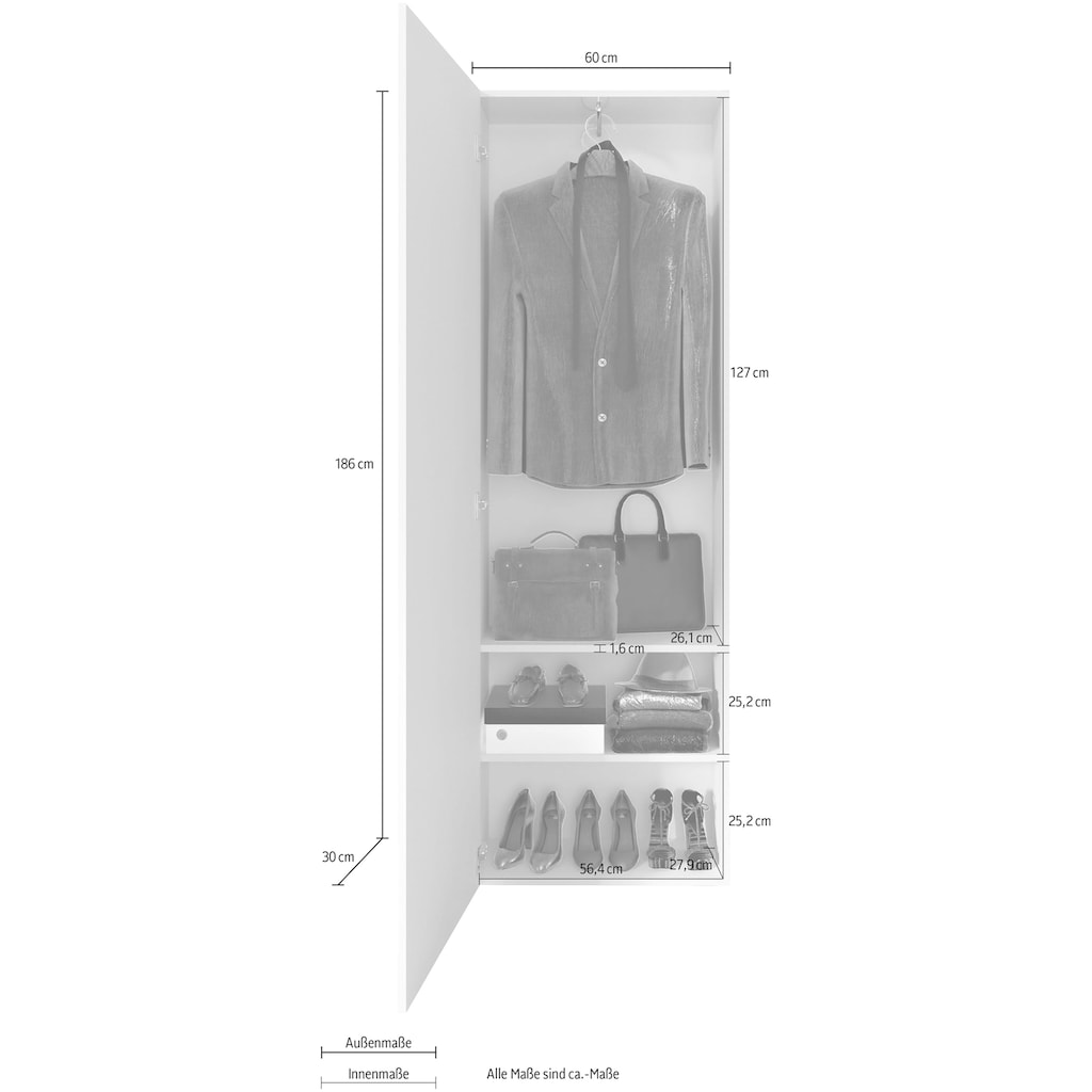INOSIGN Garderobenschrank »Vittoria mit Spiegel und Siebdruck«, Breite 60 cm, Höhe 186 cm