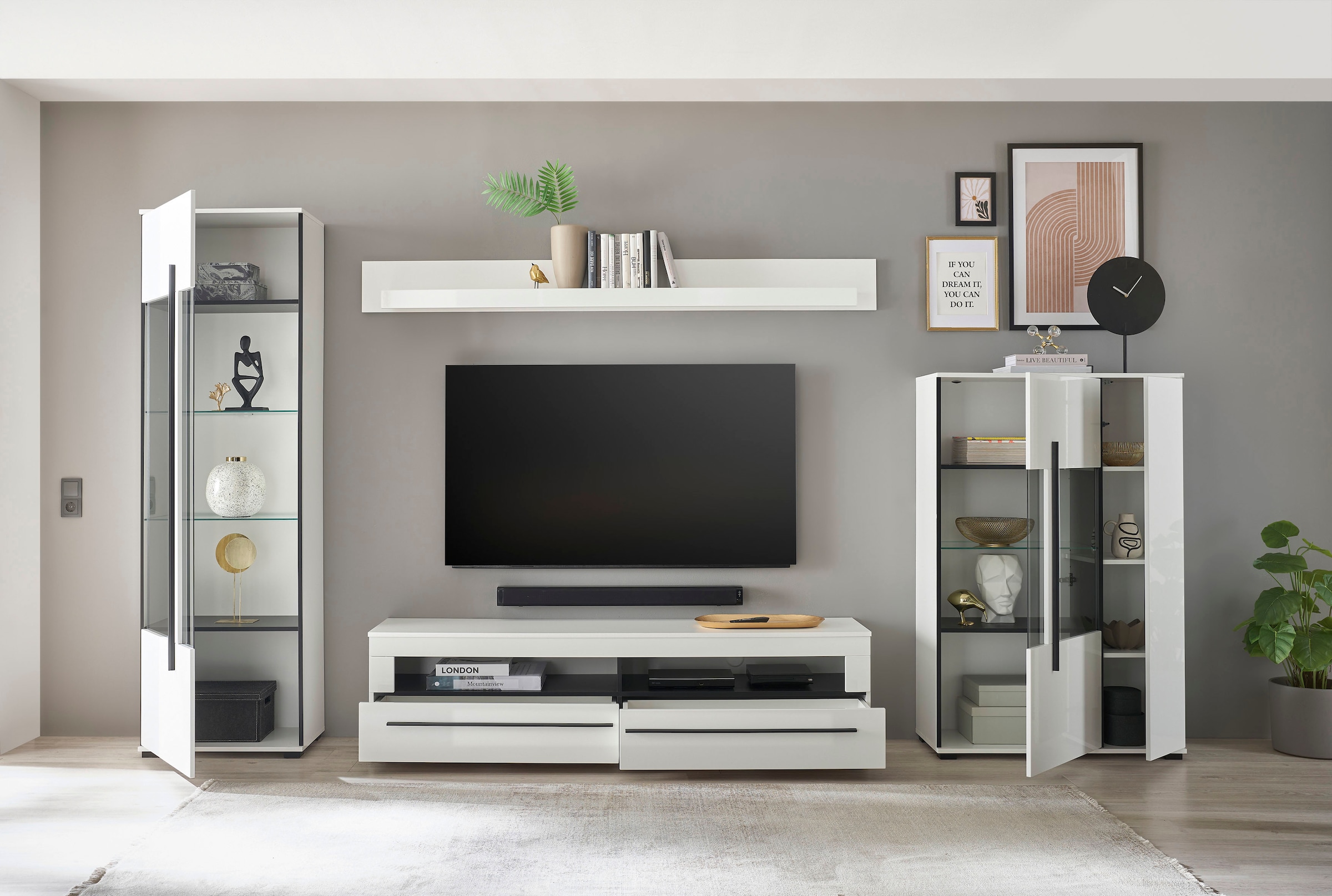 INOSIGN Wohnwand »Cantara, moderne Anbauwand, Wohnzimmer-Set, in Eiche Evoke oder Weiss«, (Set, 4 St.)