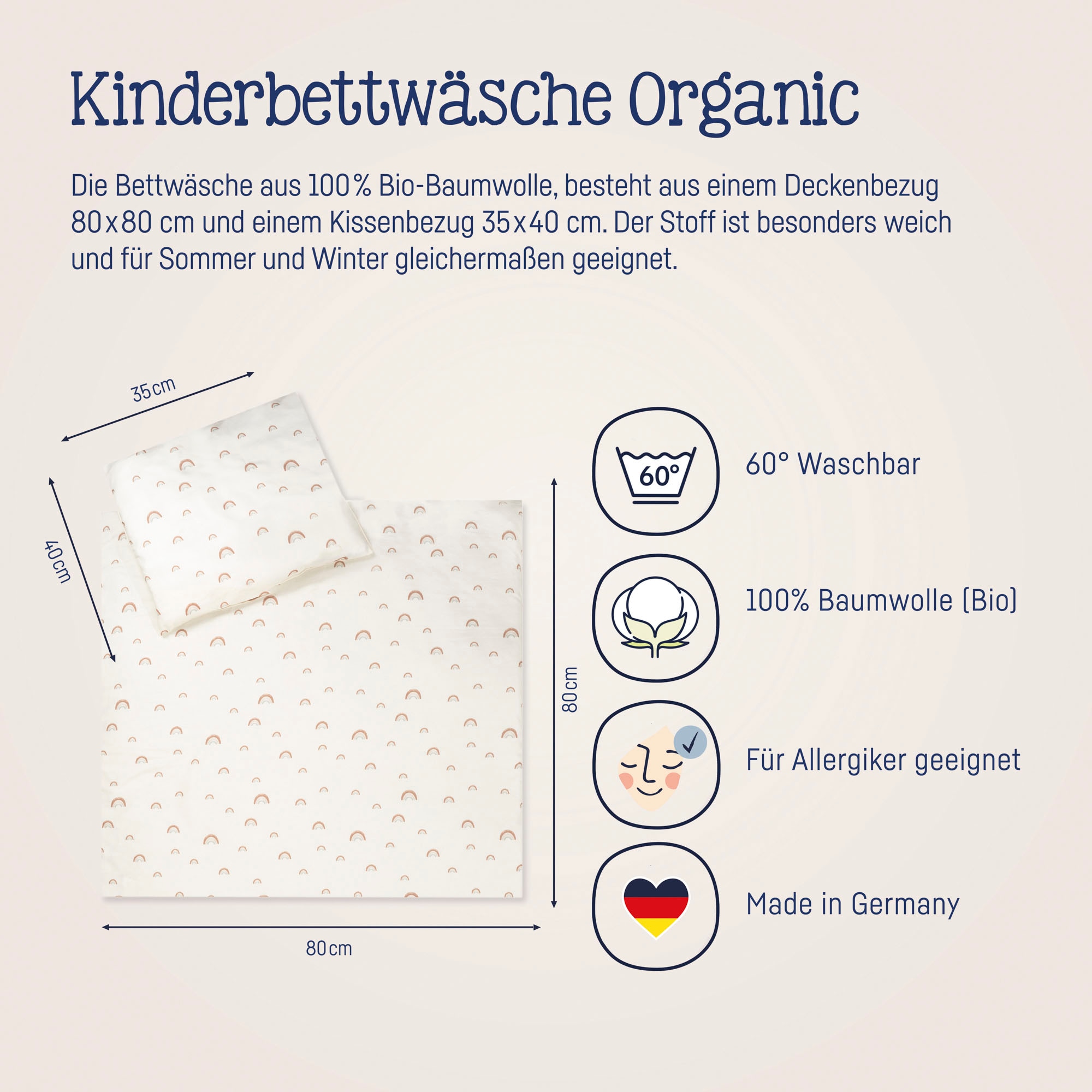 Julius Zöllner Kinderbettwäsche »Baby- und Kinderbettwäsche aus 100% Bio-Baumwolle«, erhältlich in den Grössen 80x80+35x40cm und 100x135+40x60cm