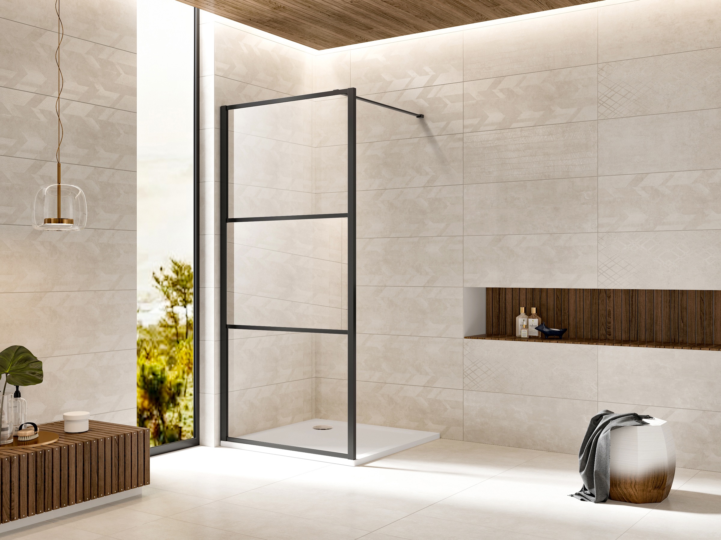 welltime Walk-in-Dusche "Walk In Black Blocks Clear"