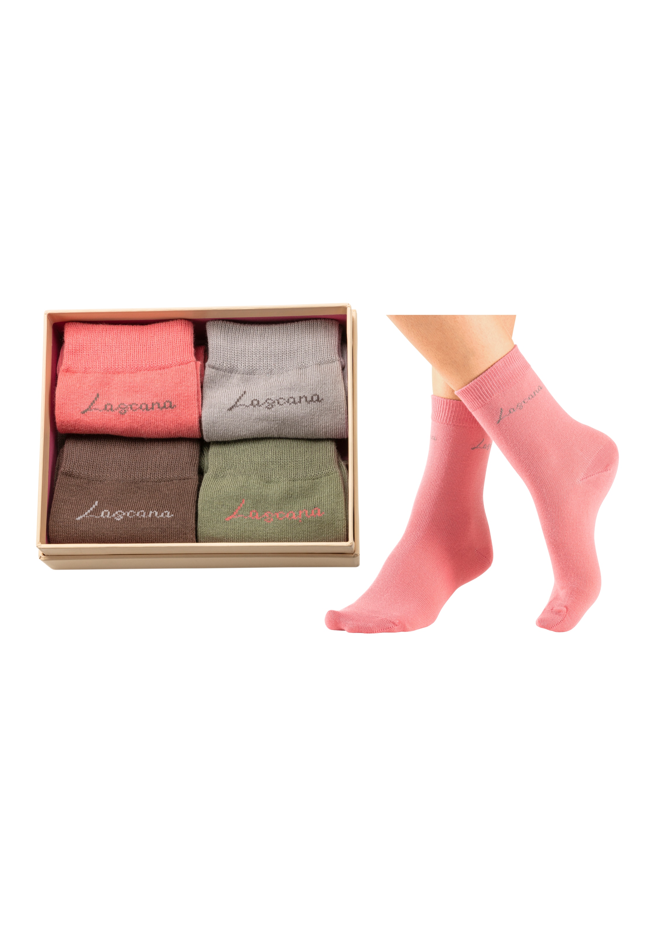 LASCANA Basicsocken, (Box, 4 Paar), in ansprechender Geschenkbox