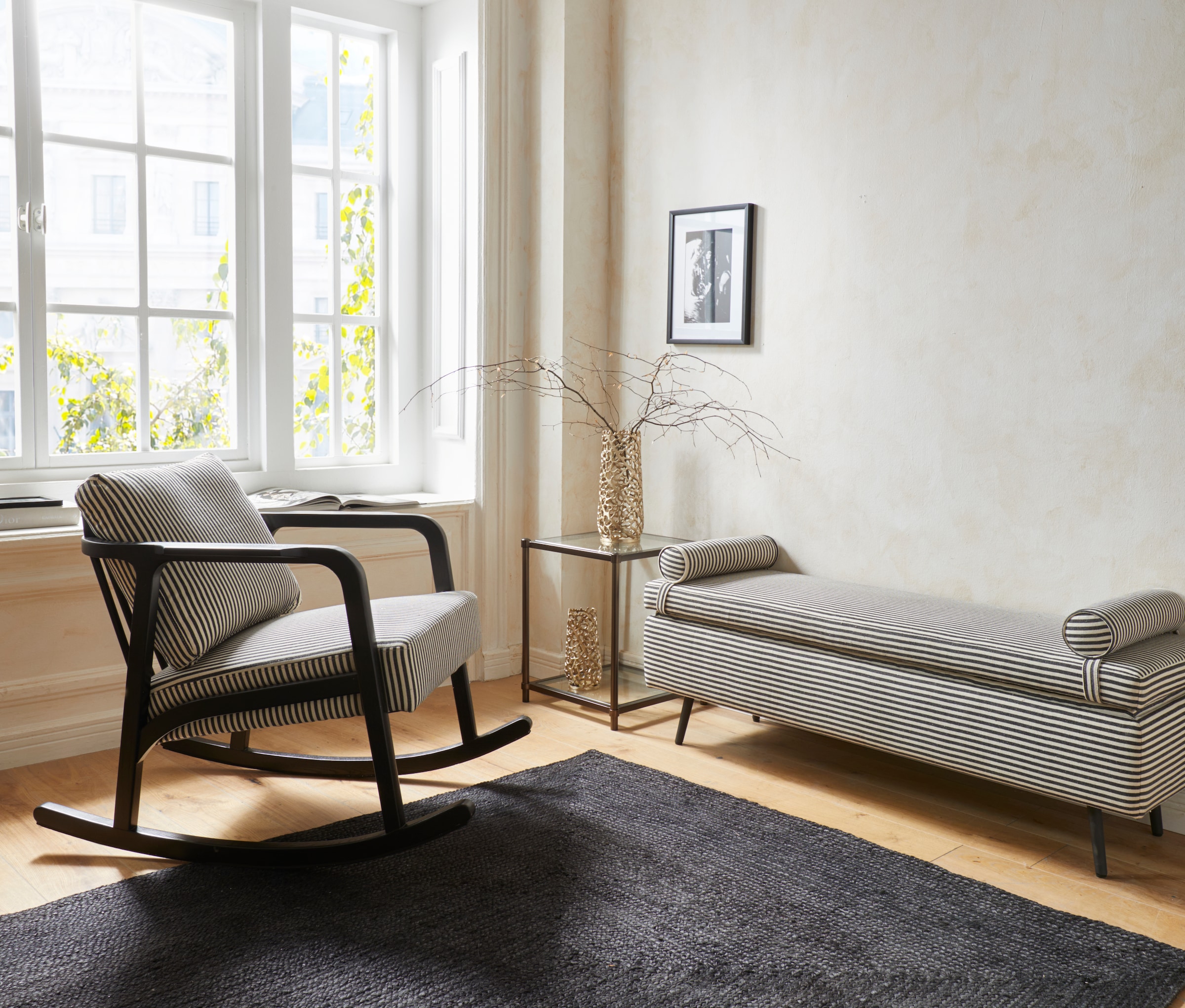 Guido Maria Kretschmer Home&Living Schaukelstuhl »Mette«, Webstoff, Stuhlbeine aus Eschenholz, in zwei Bezugsqualitäten, Sitzhöhe 52 cm