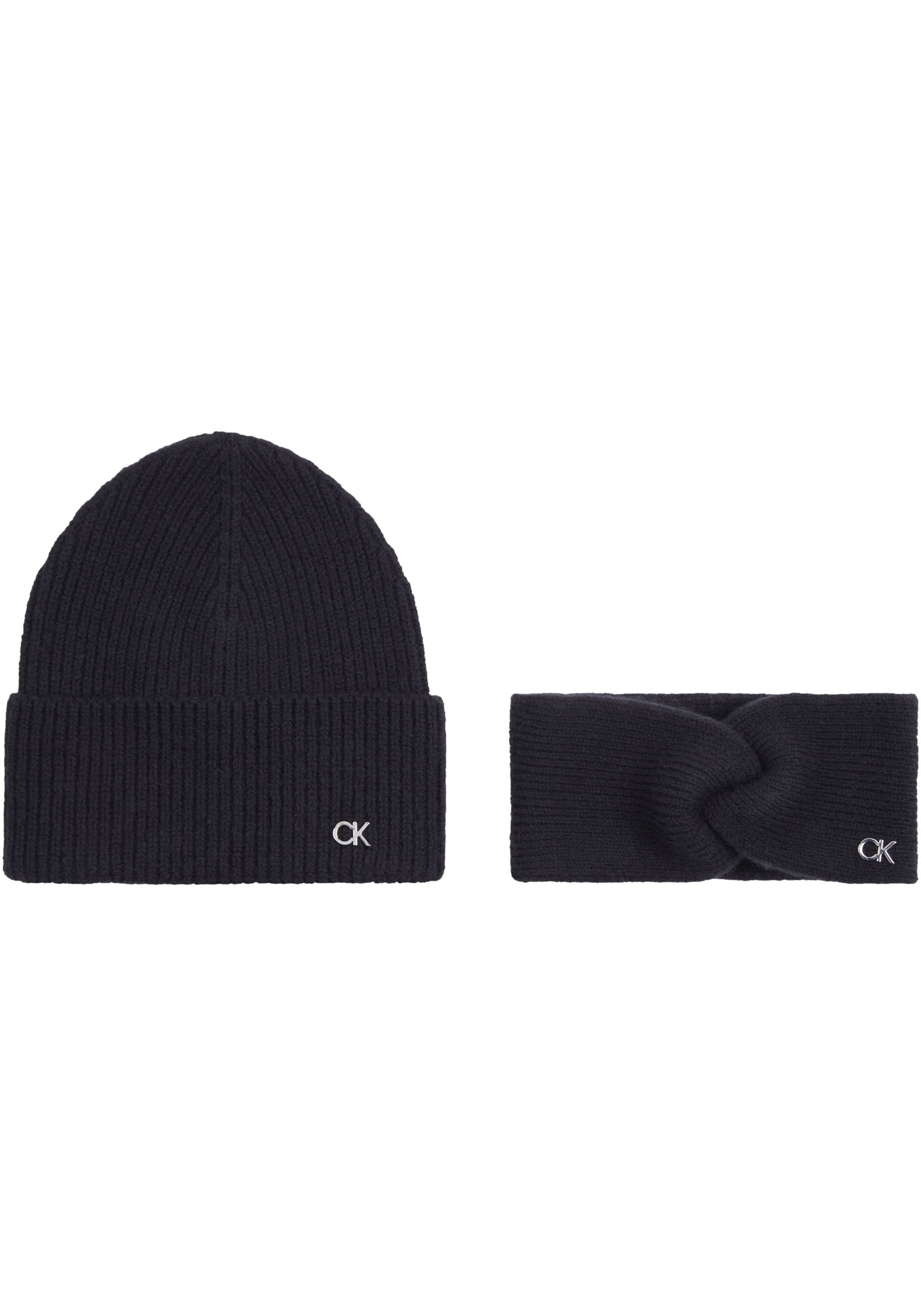 Calvin Klein Strickmütze »CK METAL BEANIE & HEADBAND«, mit Logozeichen