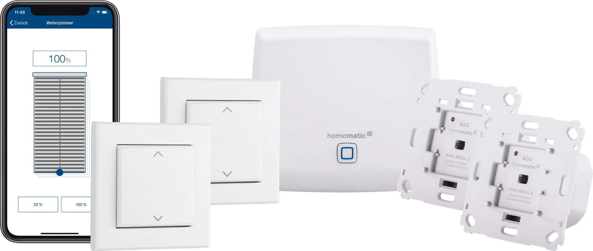 Homematic IP Smart-Home Starter-Set »Starter Set Beschattung«, (5 St.), Smart Home für 2 Rollläden & Markisen